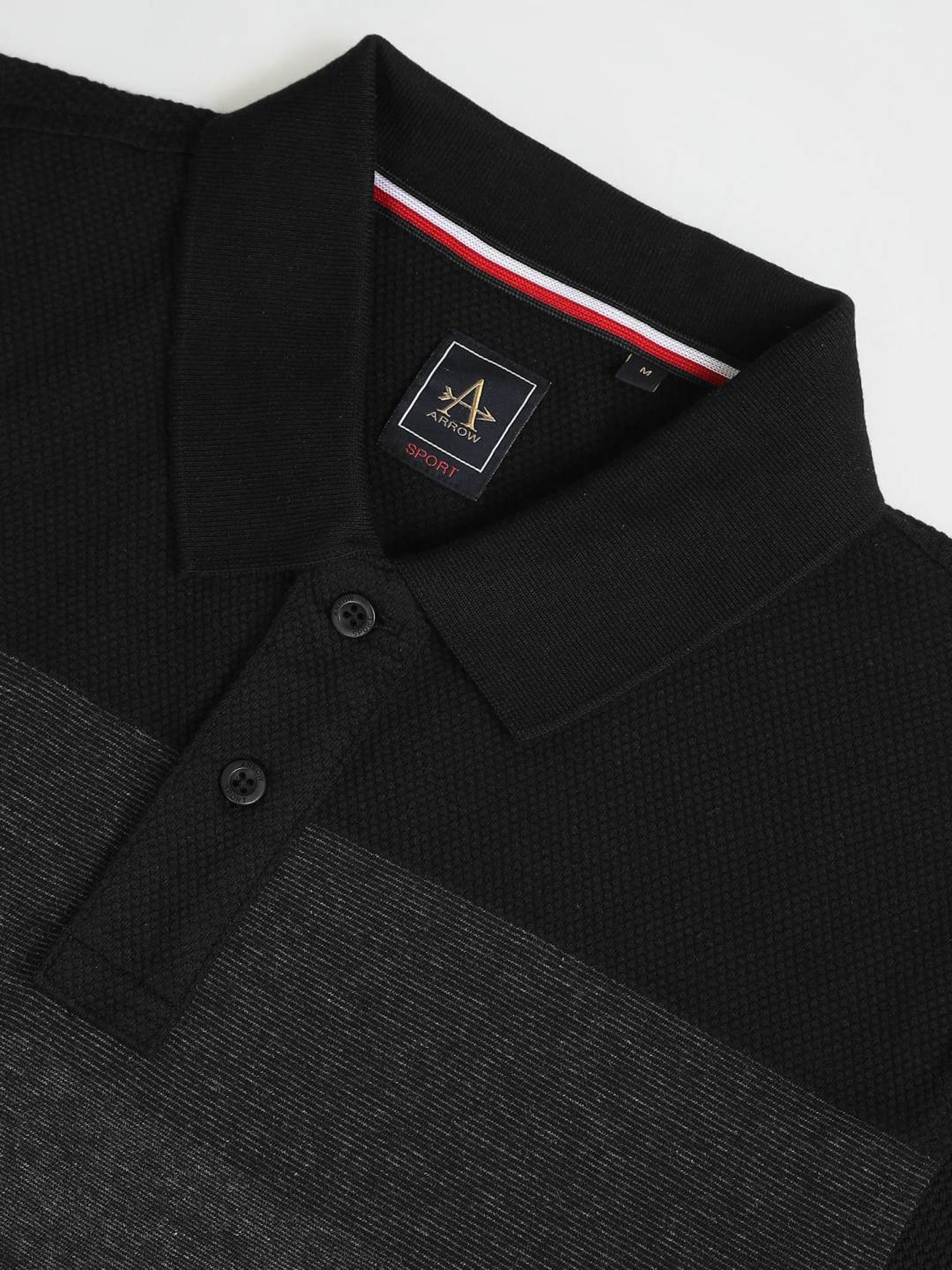Arrow Sports Black Cotton Regular Fit Colour Block Polo T-Shirt