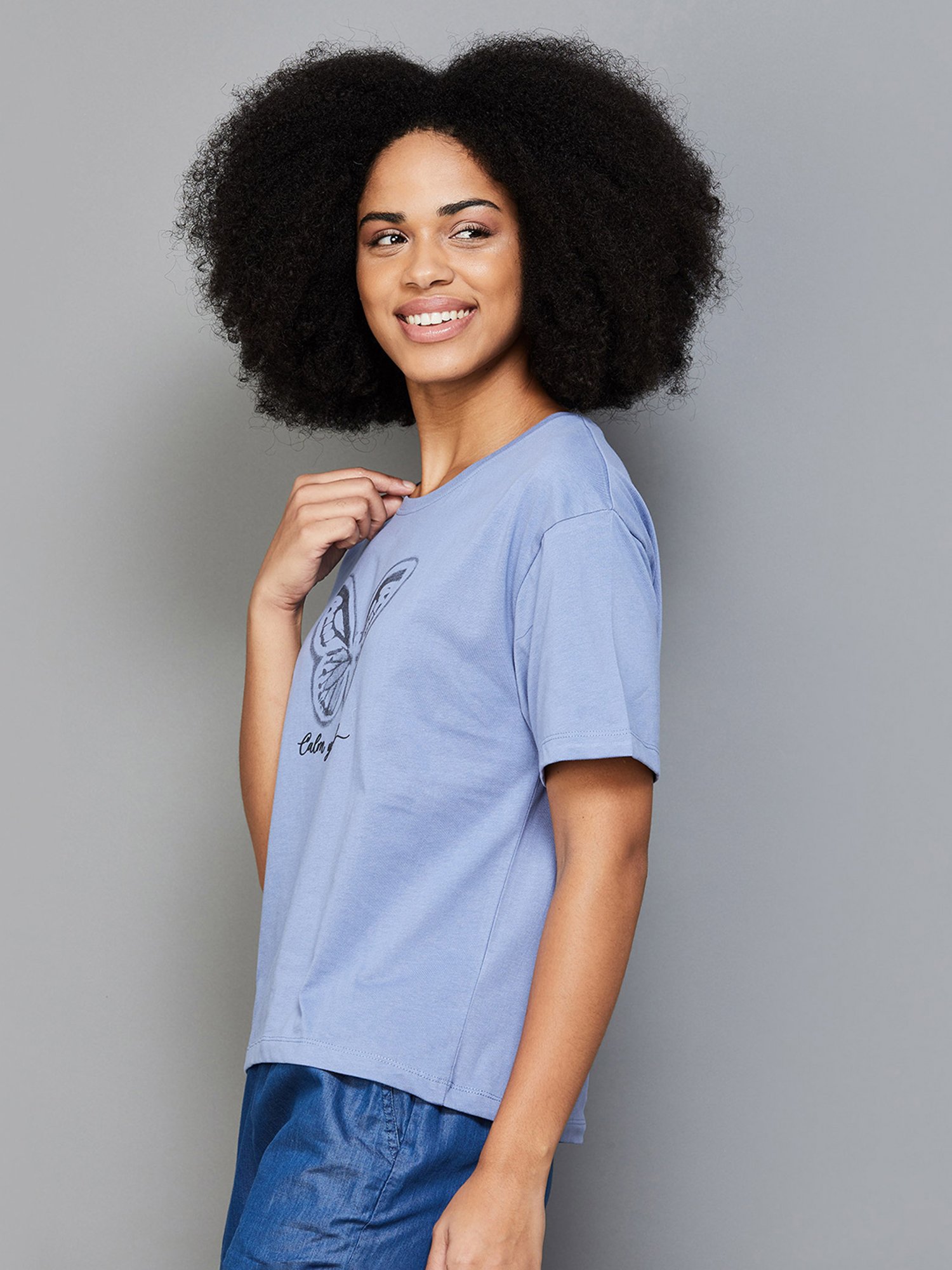 Fame Forever by Lifestyle Blue & Black Cotton Graphic Print T-Shirt