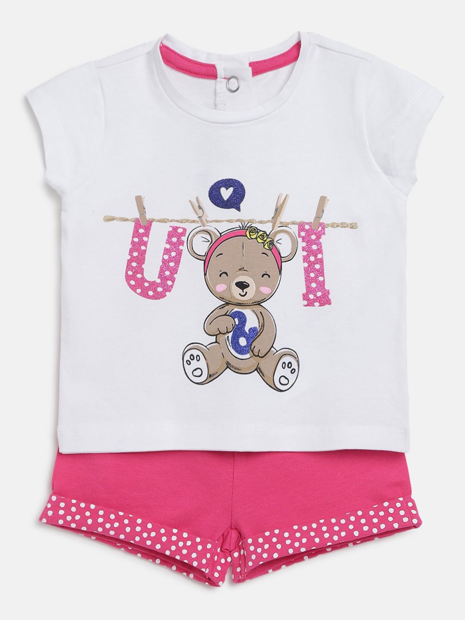 Chicco Kids White & Pink Printed Top with Shorts