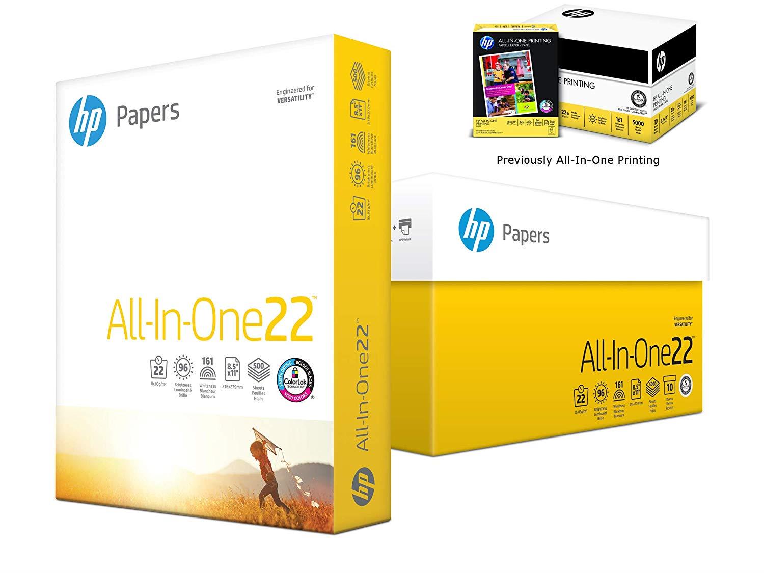 HP Printer Paper, All In One22, 8.5 x 11, Letter, 22lb, 96 Bright, 5,000 Sheets / 10 Ream Carton (207010C) Made In The USA