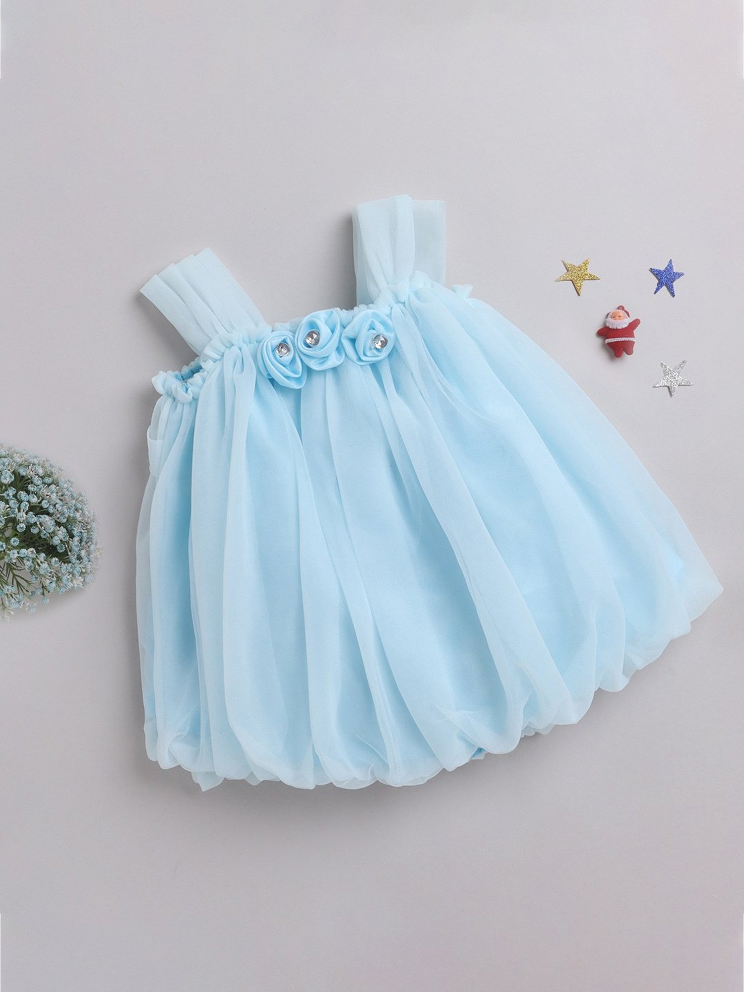Many Frocks Kids Blue Solid Dress
