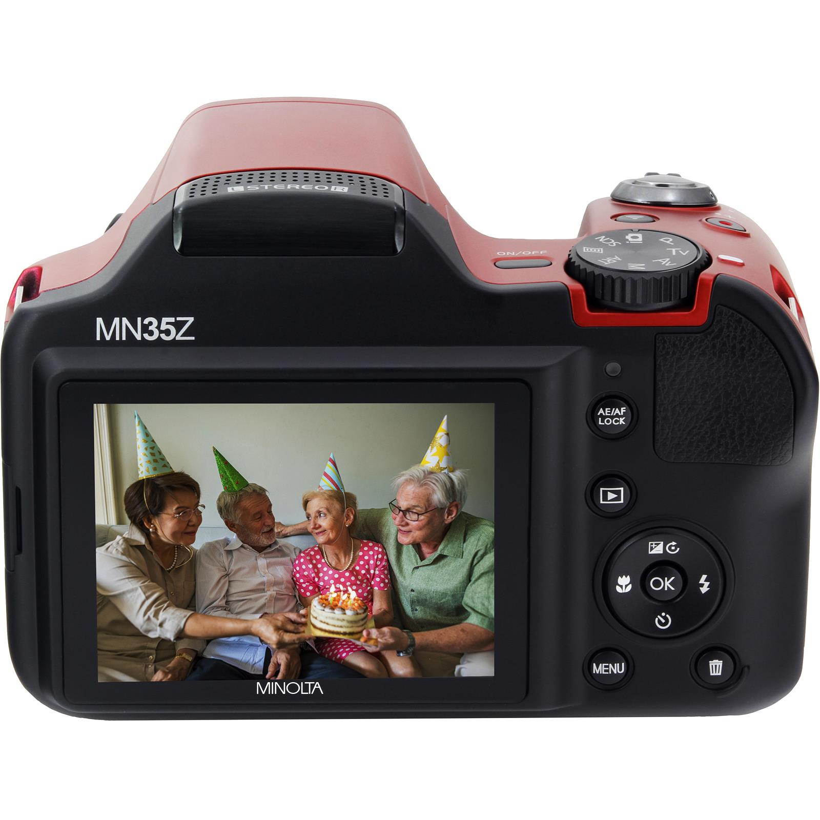 Minolta MN35Z-R 20.0-Megapixel 1080p Full HD Wi-Fi MN35Z Bridge Camera with 35x Zoom (Red)