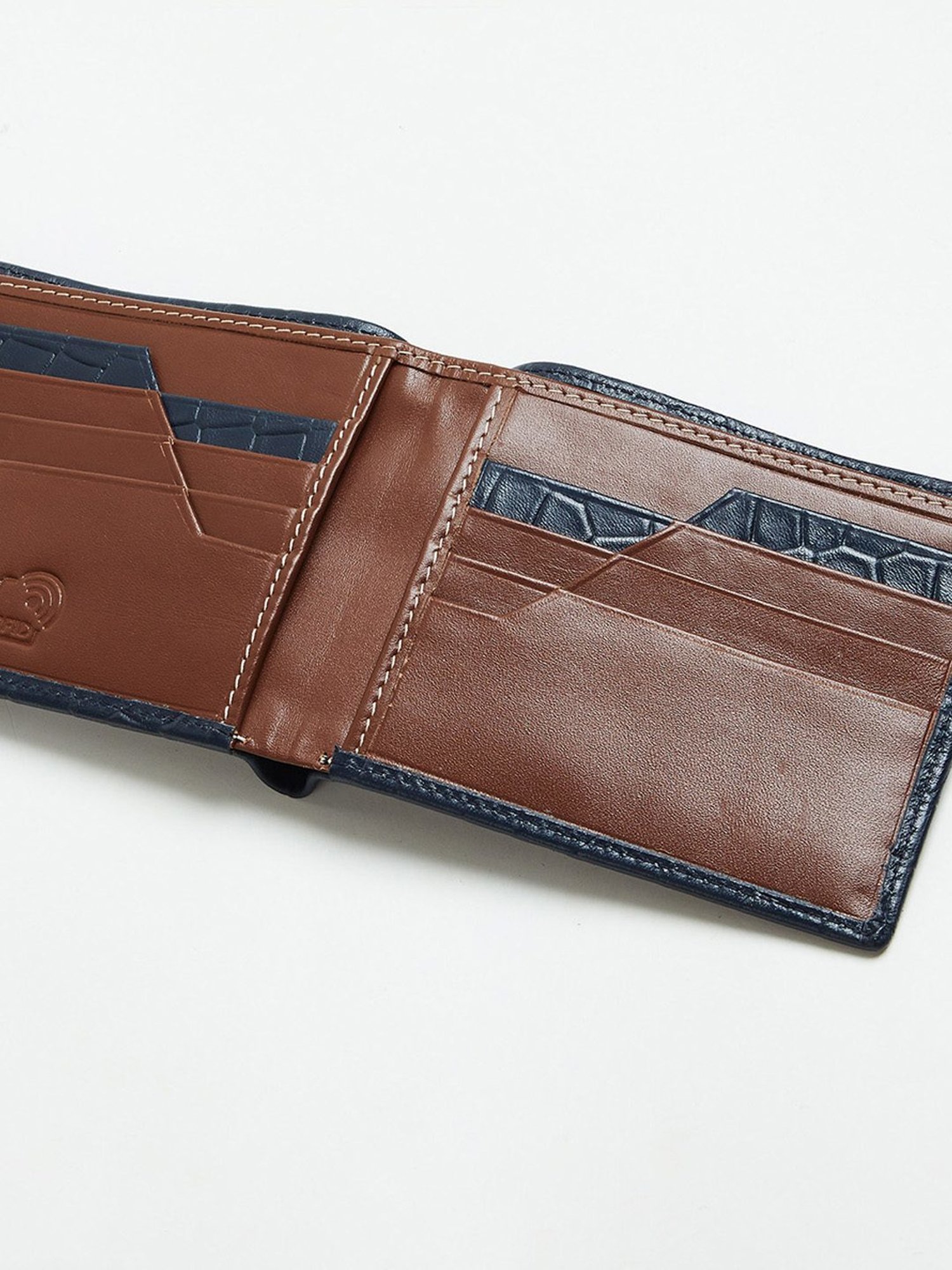 Code by Lifestyle Blue Leather Textured Bi-Fold Wallet for Men