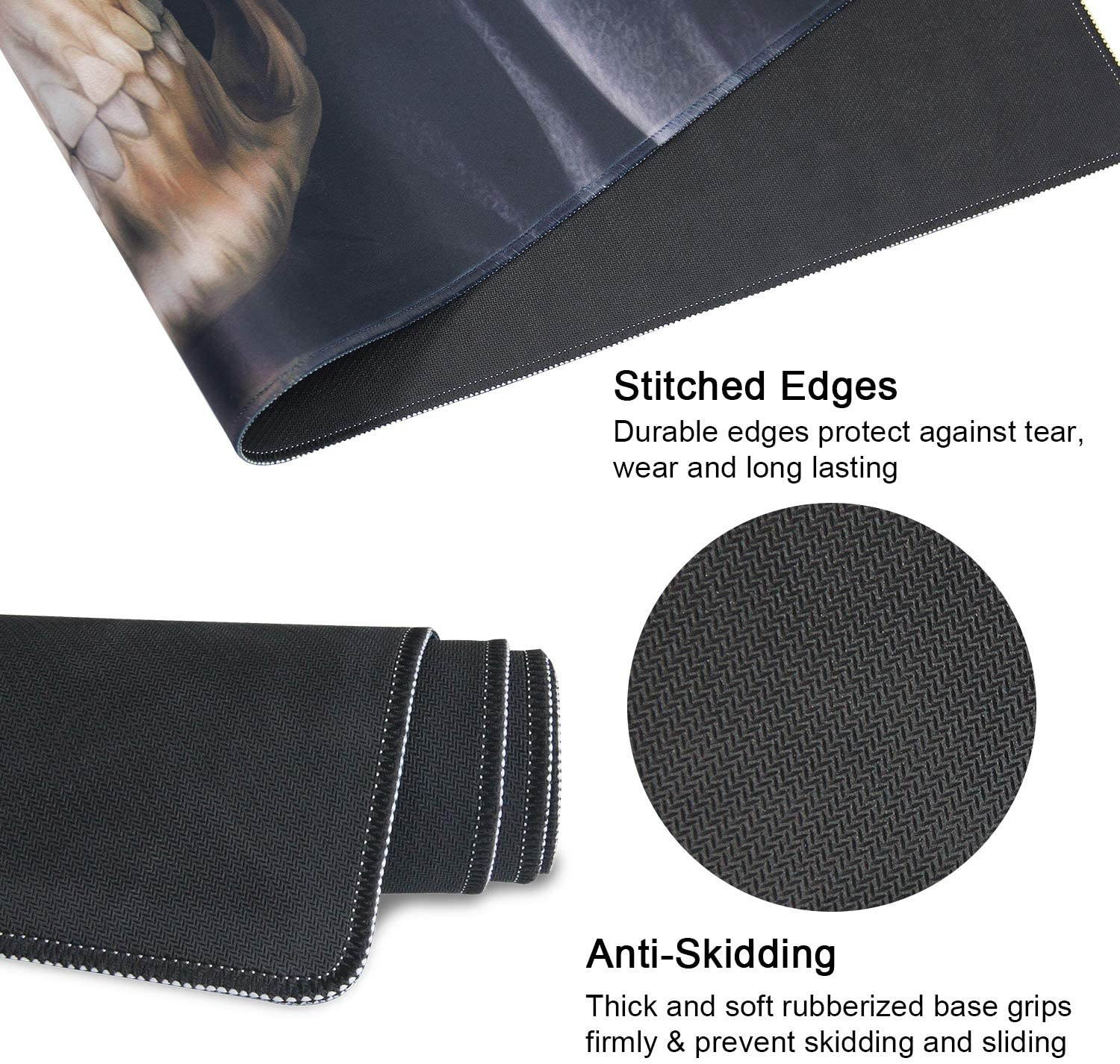 Meffort Inc Extra Large Extended Gaming Desk Mat 34.75 x 15.25 inch XXL XXLG Mouse Pad - Skull Face