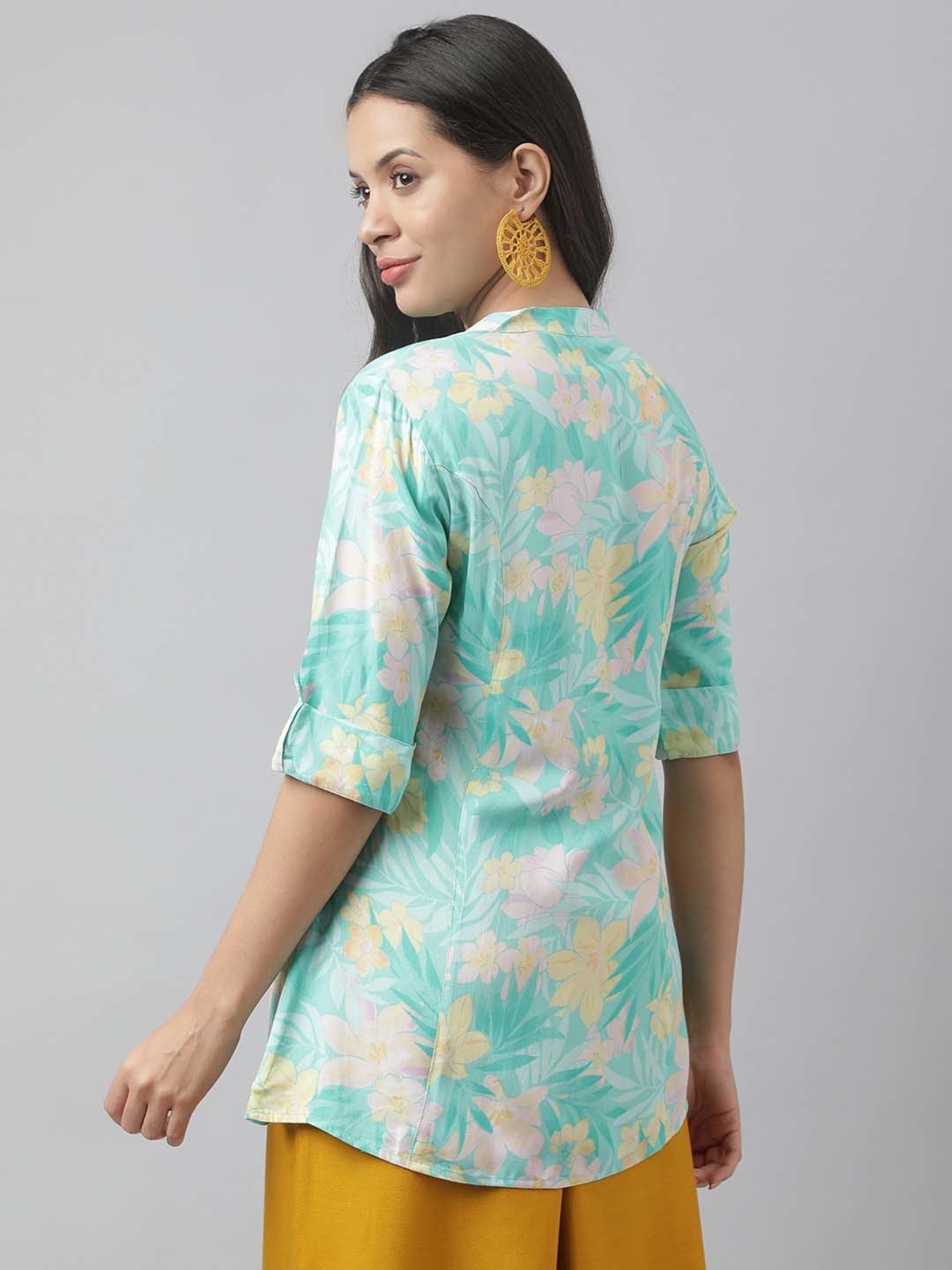 Divena Turquoise Cotton Floral Print Tunic