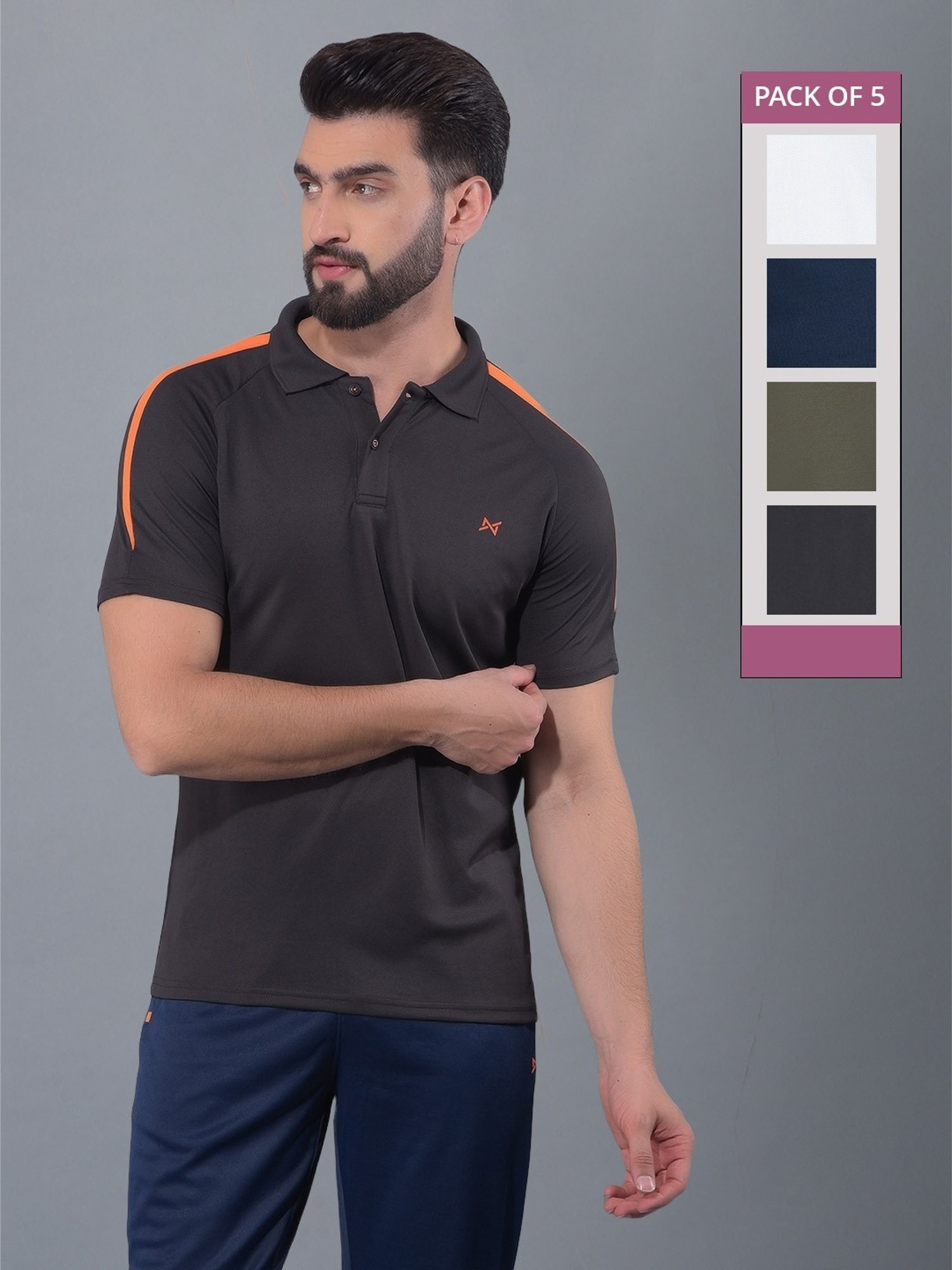 Force NXT Multicolored Regular Fit Sports Polo - Pack Of 5