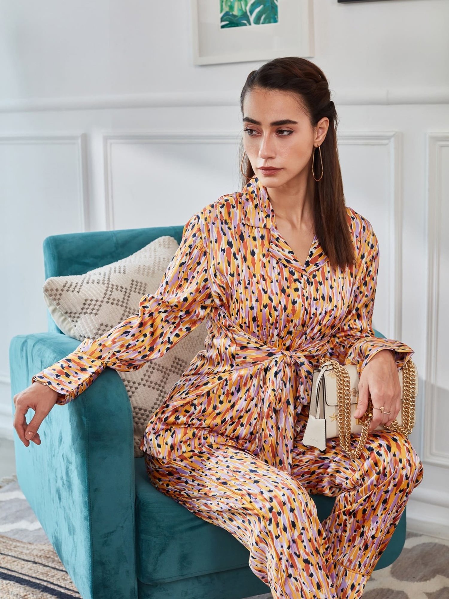 Dusk Attire Multicolor Abstract Pod Satin Co-ord Set