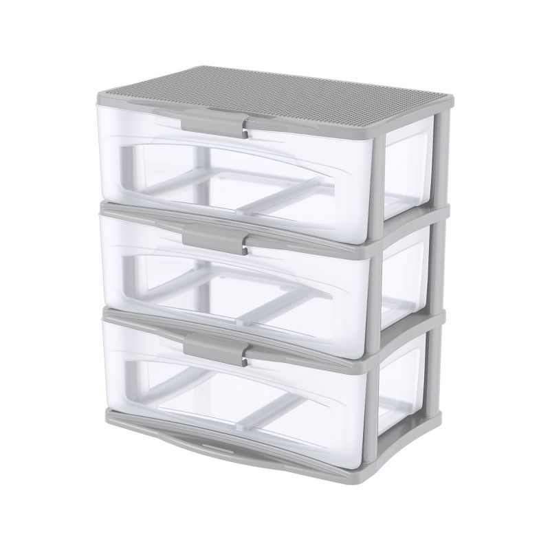 Bella Storage Build & Store 3 Drawer Wide Latching Tower Gray