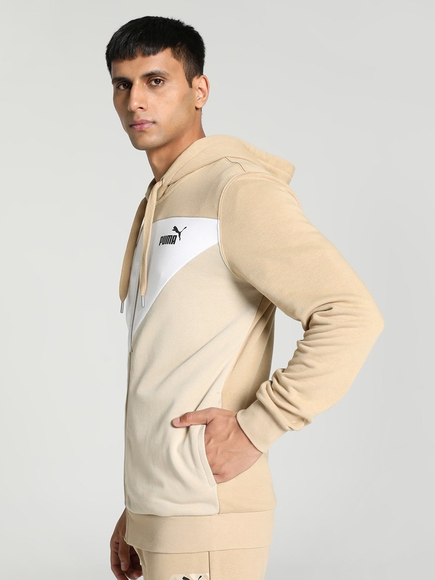 Puma POWER Beige Cotton Regular Fit Colour Block Tracksuit