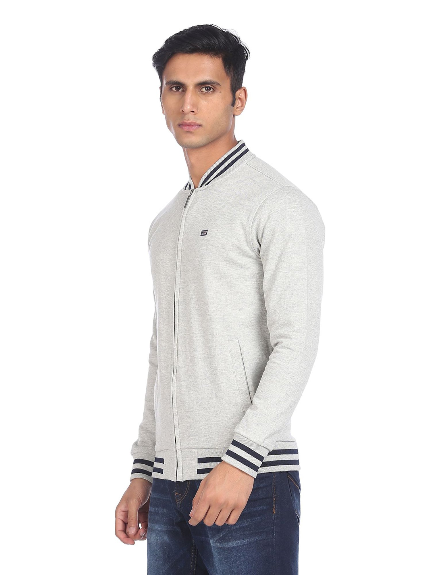 Arrow Grey Full Sleeves Mandarin Collar Jacket