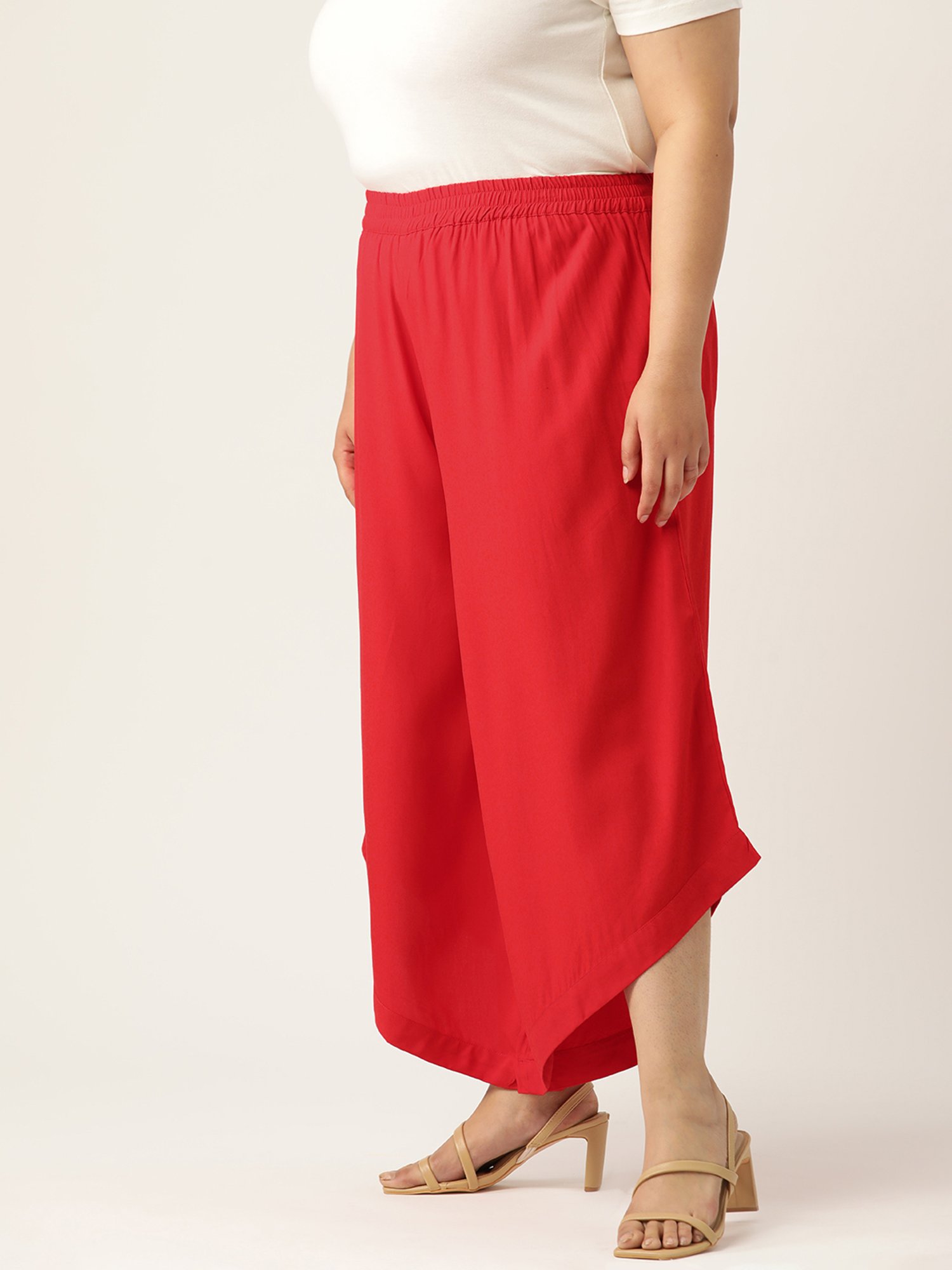 theRebelinme Red Relaxed Fit High Rise Plus Size Culottes