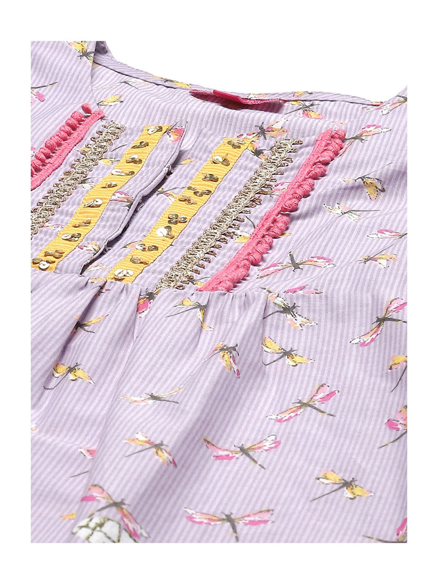 BIBA Girls Lilac Embellished Kurta with Pants