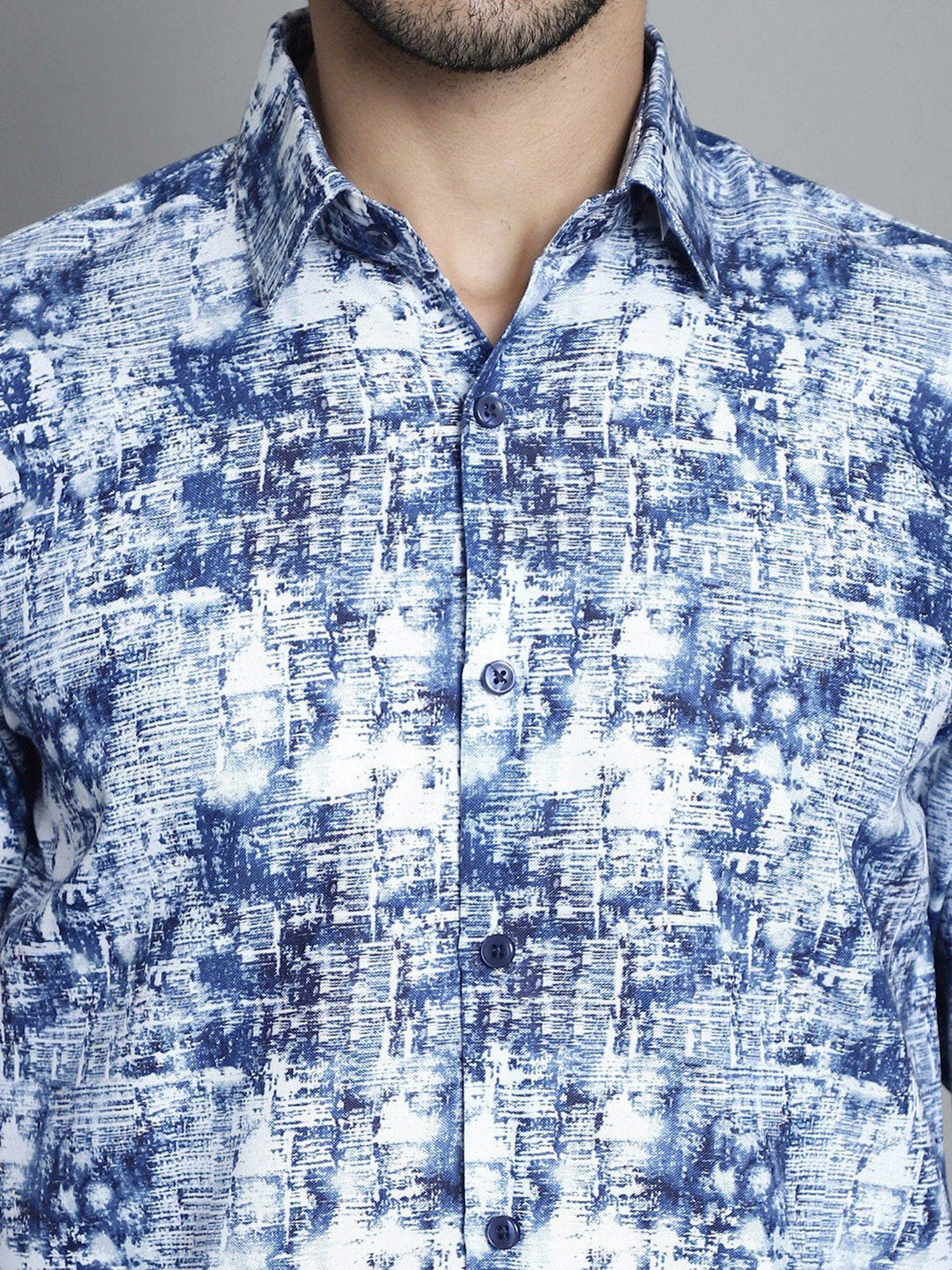 Jainish Blue Regular Fit Geometric Print Shirt