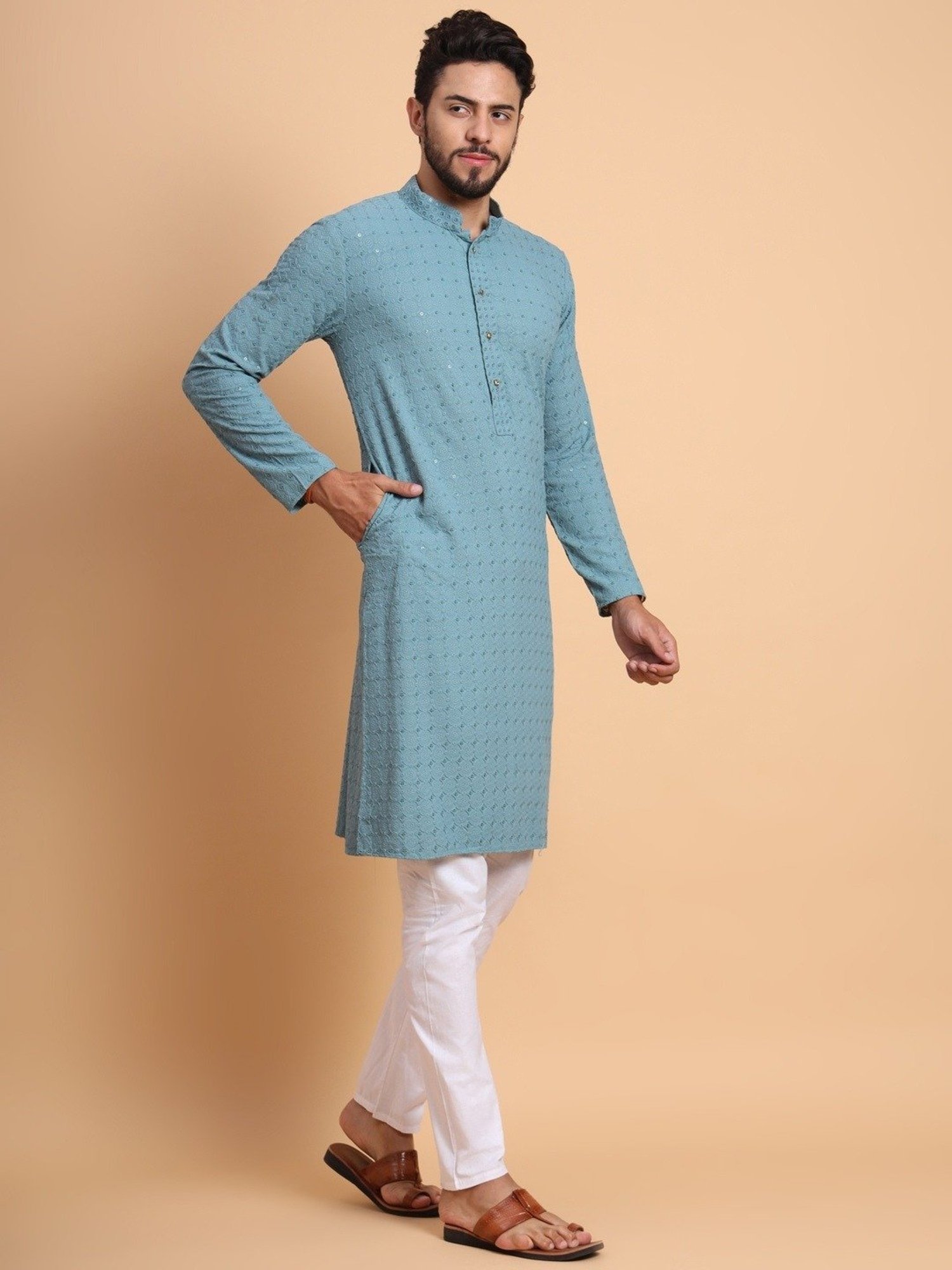 SWAGG INDIA Blue Regular Fit Embroidered Kurta