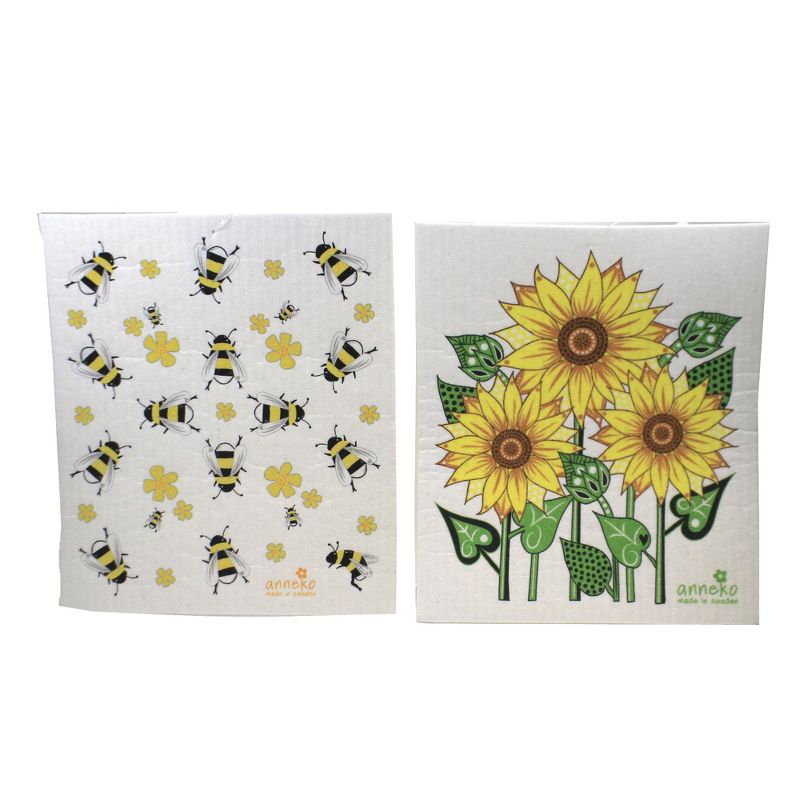 Swedish Dish Cloth 7.75" Sunflowers & Bees Dish Cloth Absorbant Eco-Friendly  -  Dish Cloth