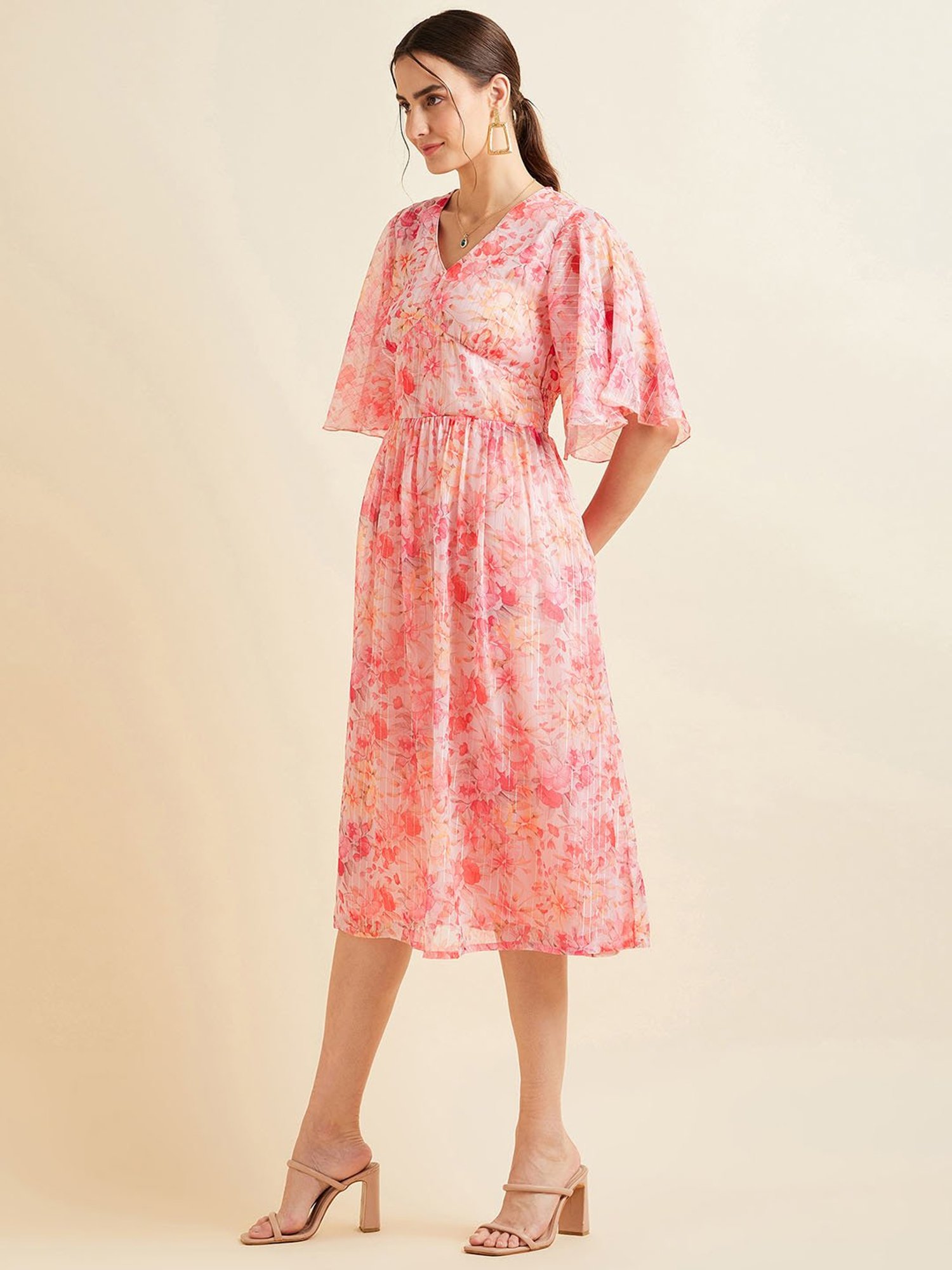 PANIT Pink Floral Print Ethnic Dress