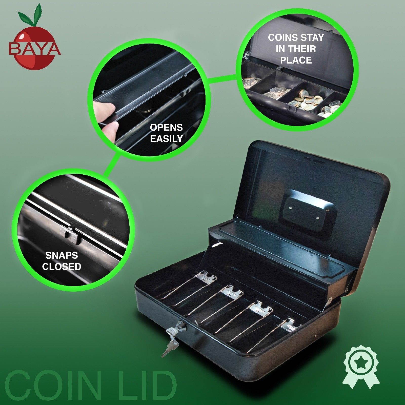 Cash Box with Money Tray | Coin Lid | Key Lock