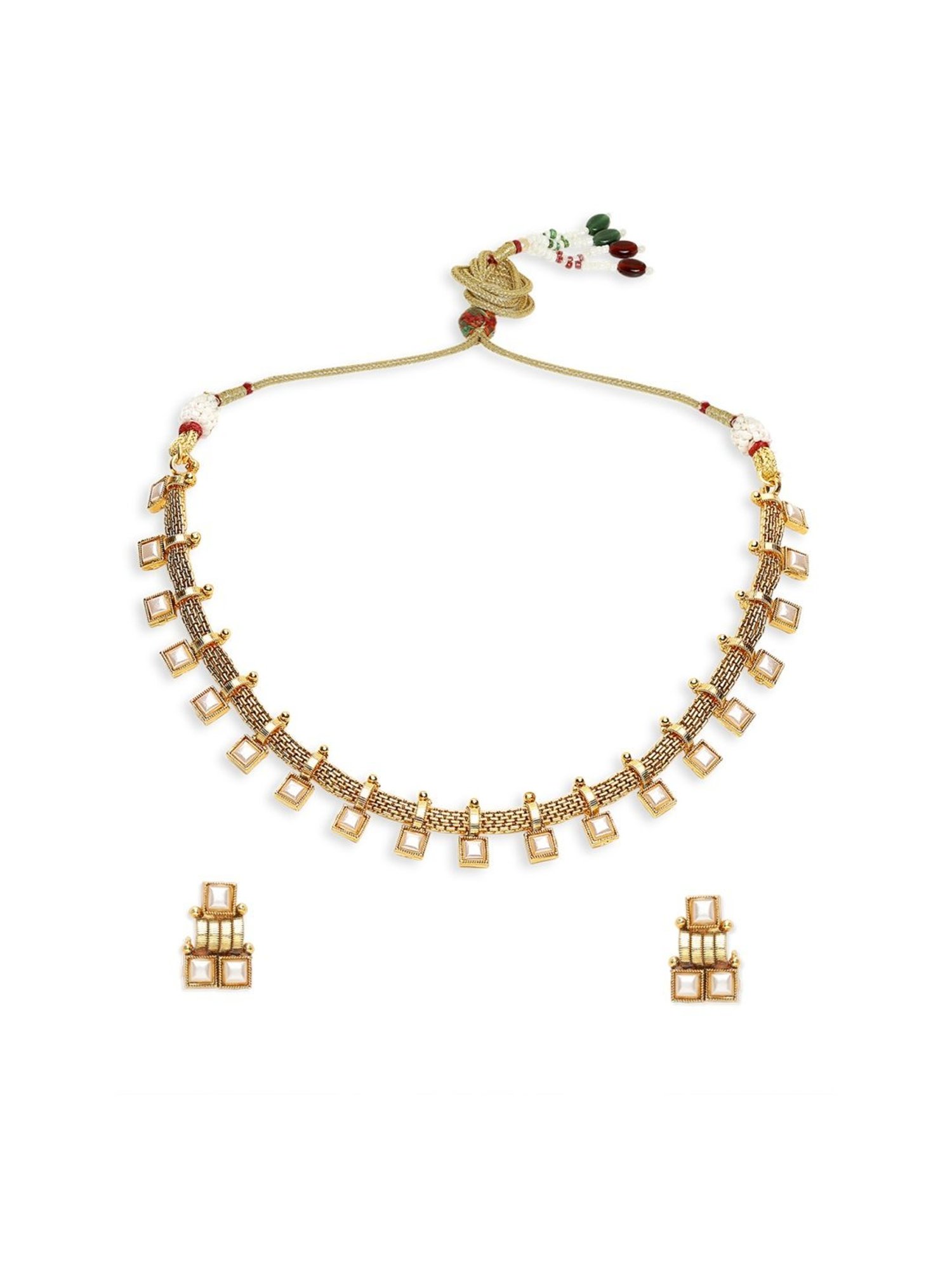 OOMPH Gold Tone Delicate Ethnic Choker Necklace Set with Small Earrings