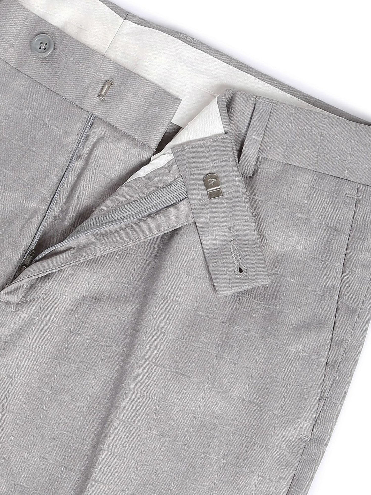 Arrow Light Grey Cotton Regular Fit Checks Trousers