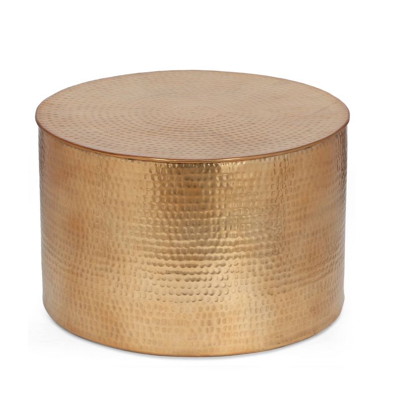 Yantic Modern Handcrafted Aluminum Drum Coffee Table Brass - Christopher Knight Home