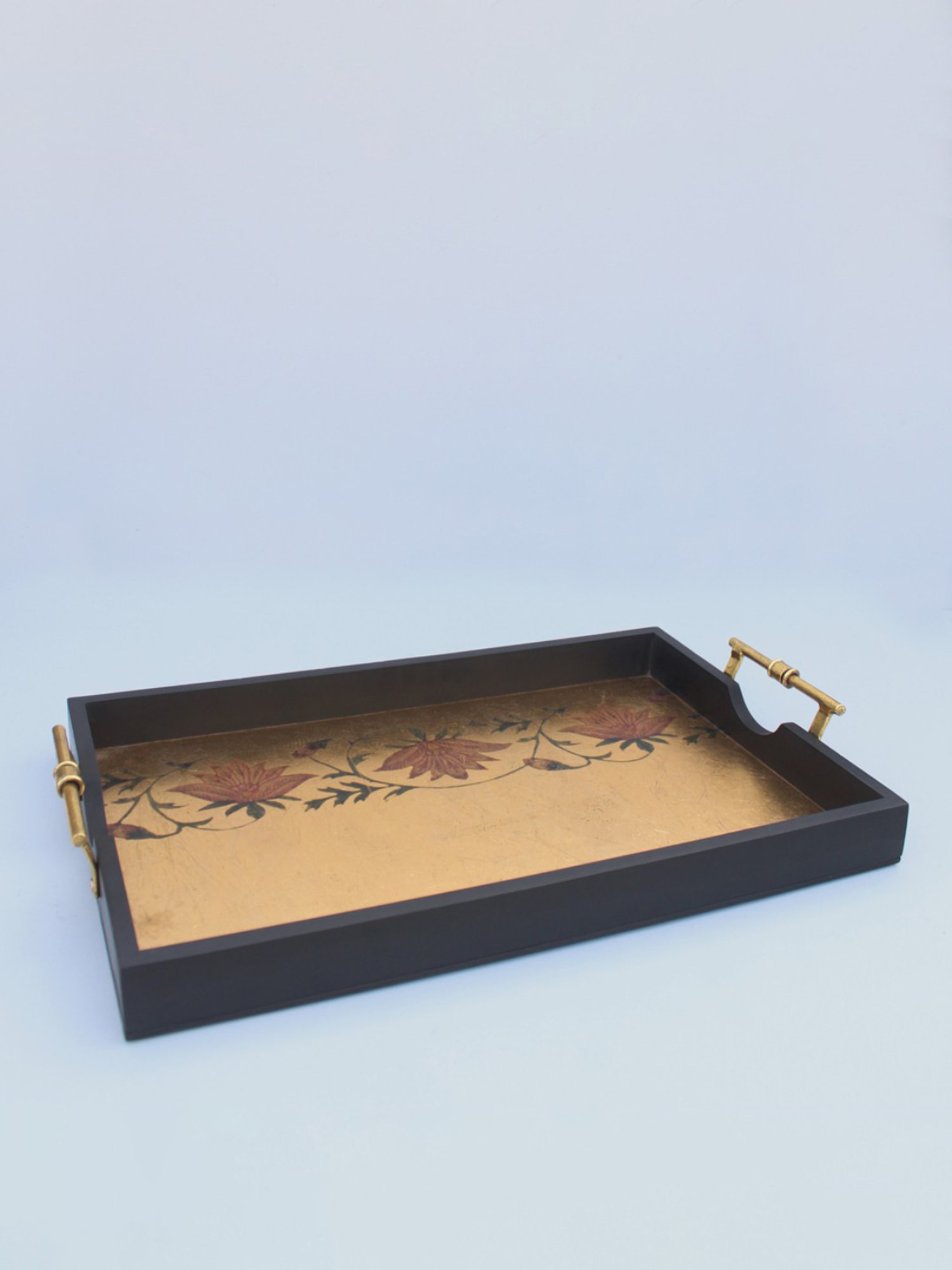 Karo Zaira Printed Antique Gold Wood Tray