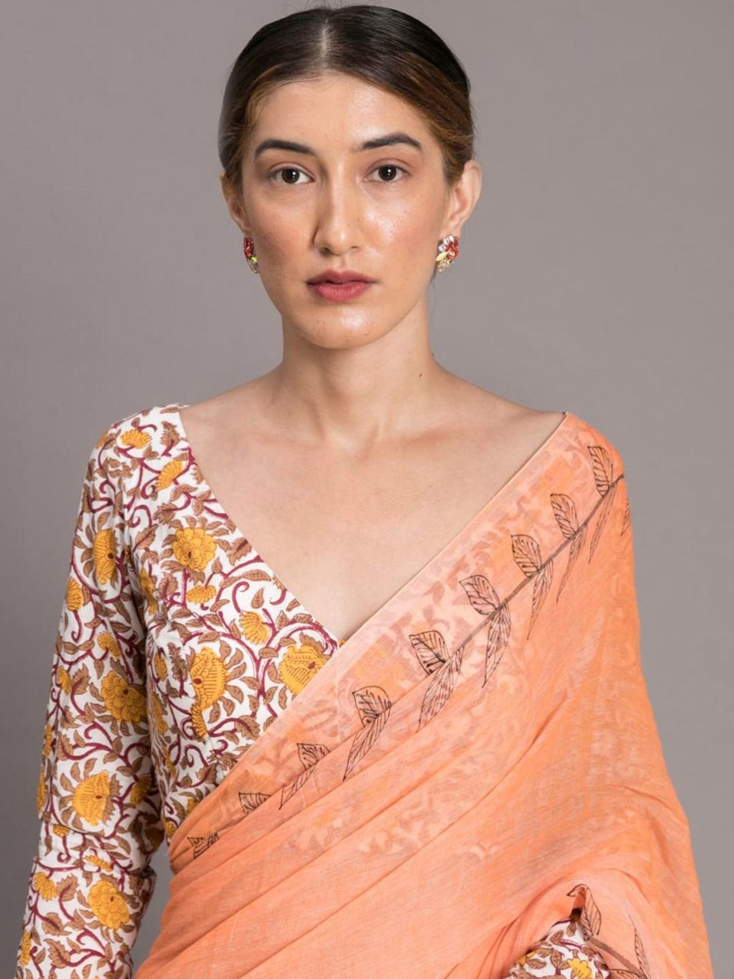 Suta Orange Cotton Printed Saree Without Blouse