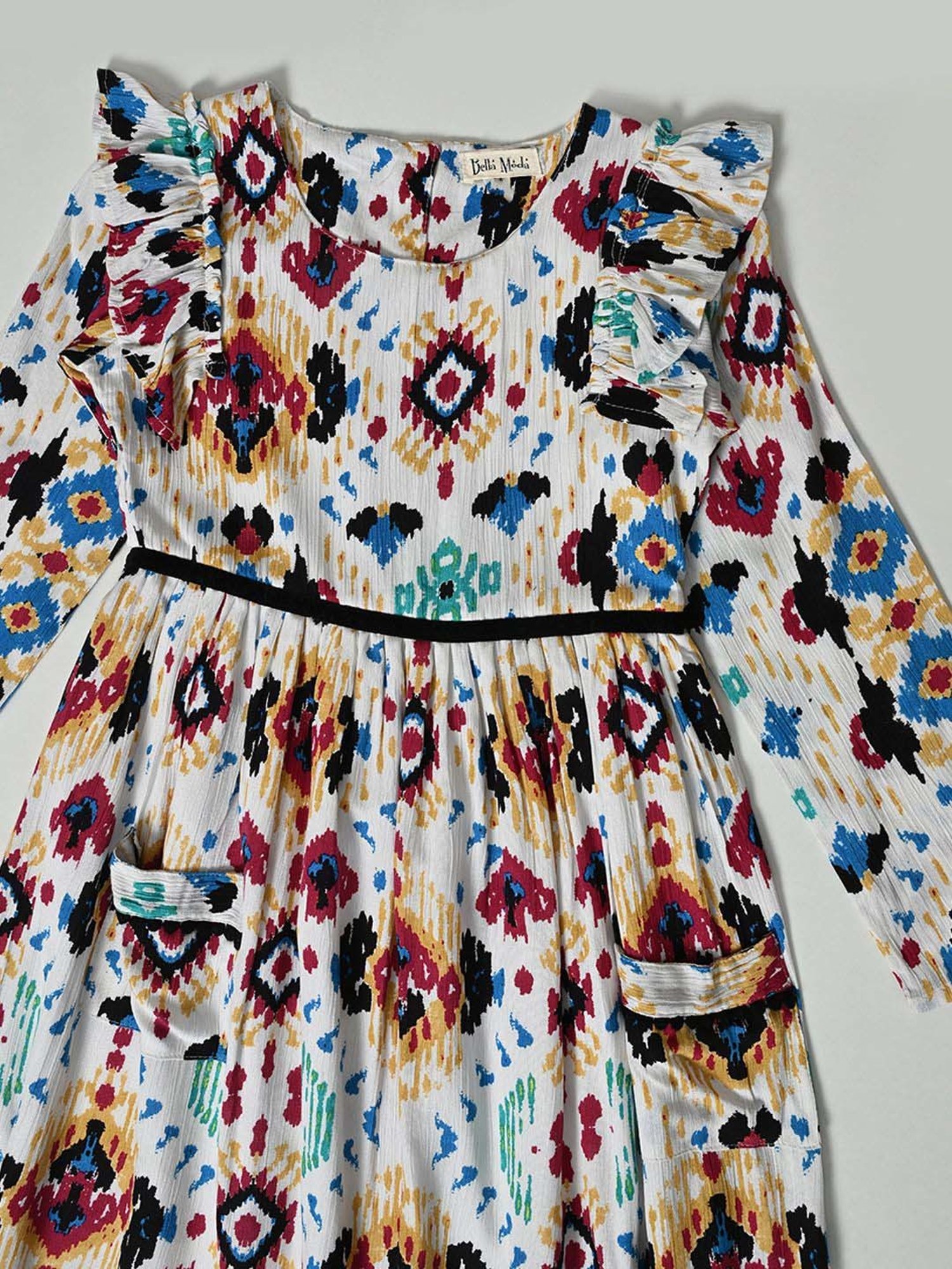 Bella Moda Kids White Cotton Printed Full Sleeves Dress