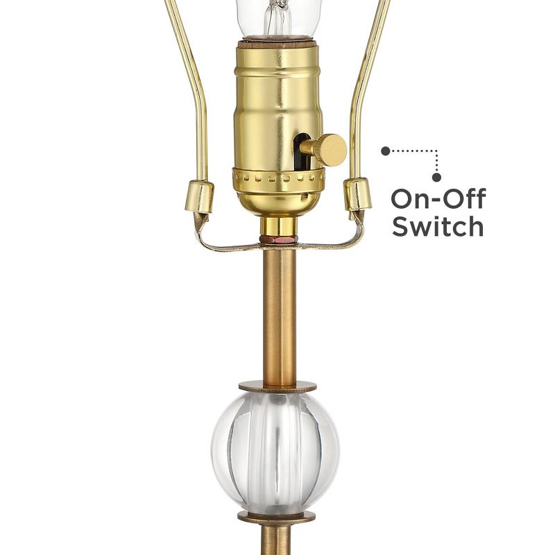 Vienna Full Spectrum Art Deco Buffet Table Lamp Crystal Ball Brass Metal Off White Fabric Drum Shade for Dining Room