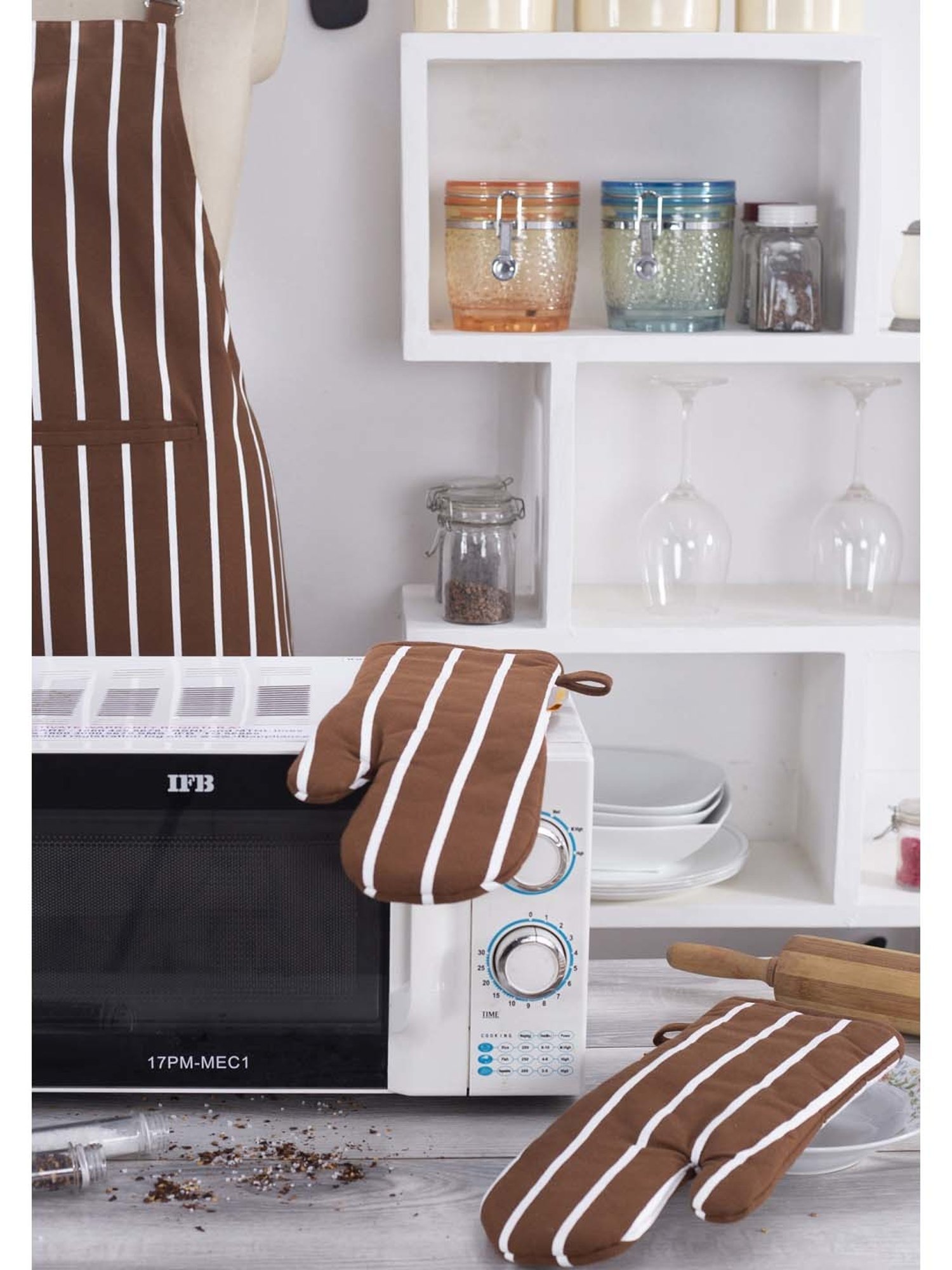 Maspar Brown 100% Cotton 225 GSM Oven Mitt - Set of 2