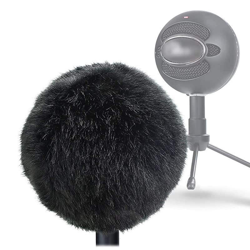 Furry Windscreen Muff - Customized Pop Filter for Microphone, Deadcat Windshield Wind Cover for Improve Blue Snowball iCE Mic Audio Quality (Black)
