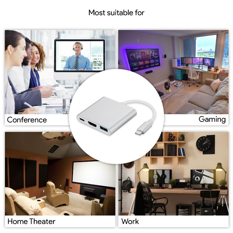 Dartwood 3-in-1 USB Type C Hub, Type C to HDMI Converter Adapter, 4K Multiport USB 3.0 + USB-C Port for MacBook, Chromebook, Nintendo Switch