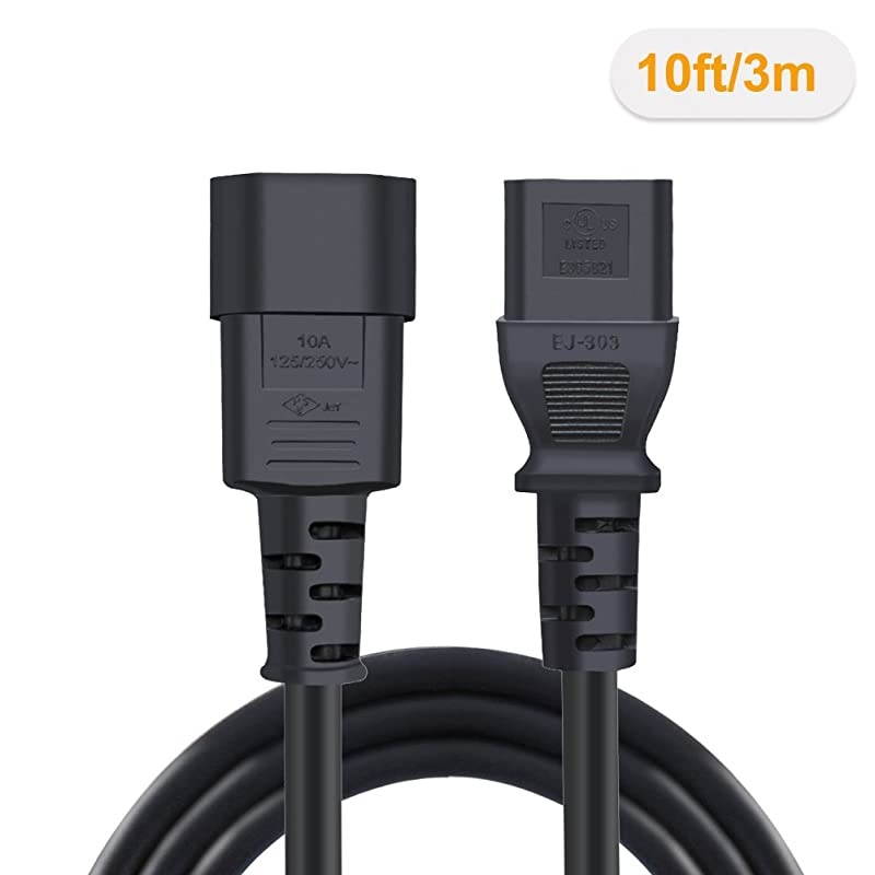 2-Pack] 10 Feet 18AWG C14 to C13 PDU Style Computer Power Extension Cable, 3M / Black