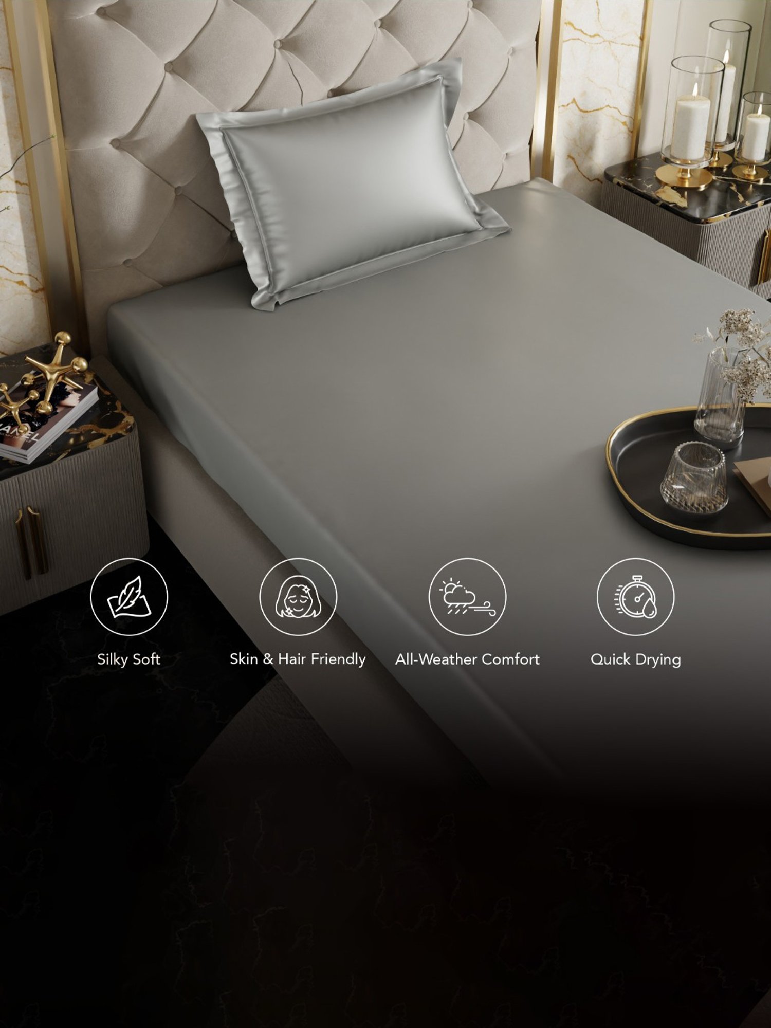 Stoa Paris Grey 300 TC Polyester Single Fitted Sheet with 1 Pillow Cover