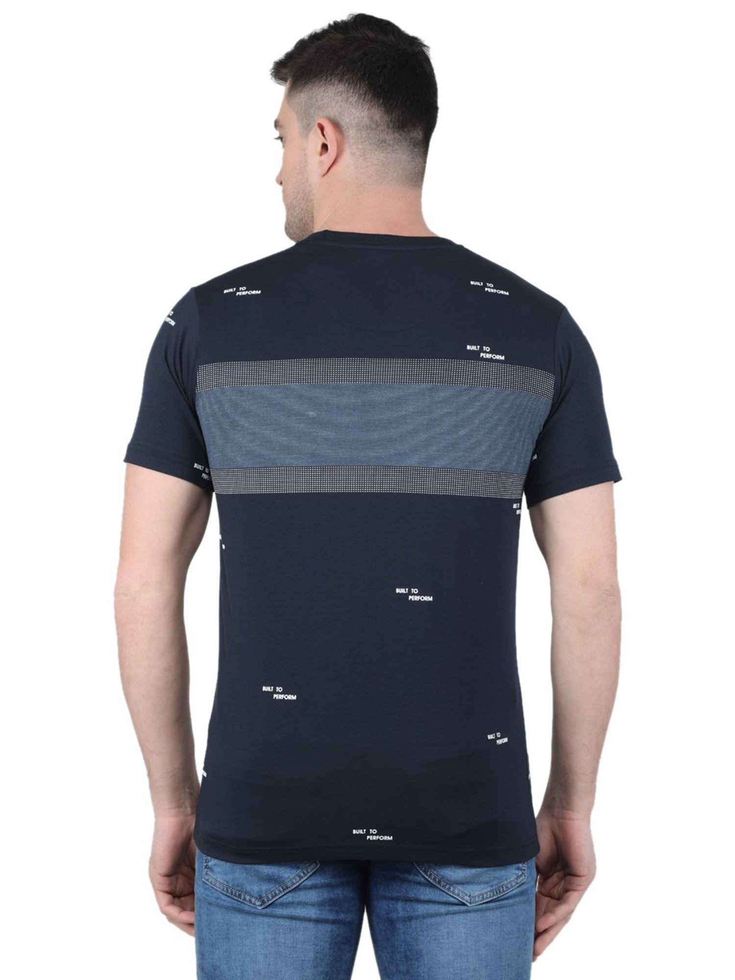 Monte Carlo Navy Regular Fit Printed Crew T-Shirt