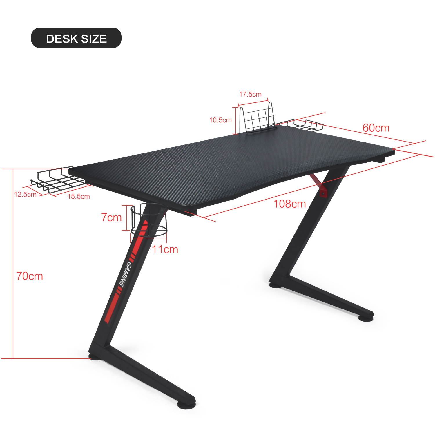 GTRACING Gaming Desk Computer Office PC Gamer Table Racing Style Professional Game Station Z-Shaped with Cup Holder, Black