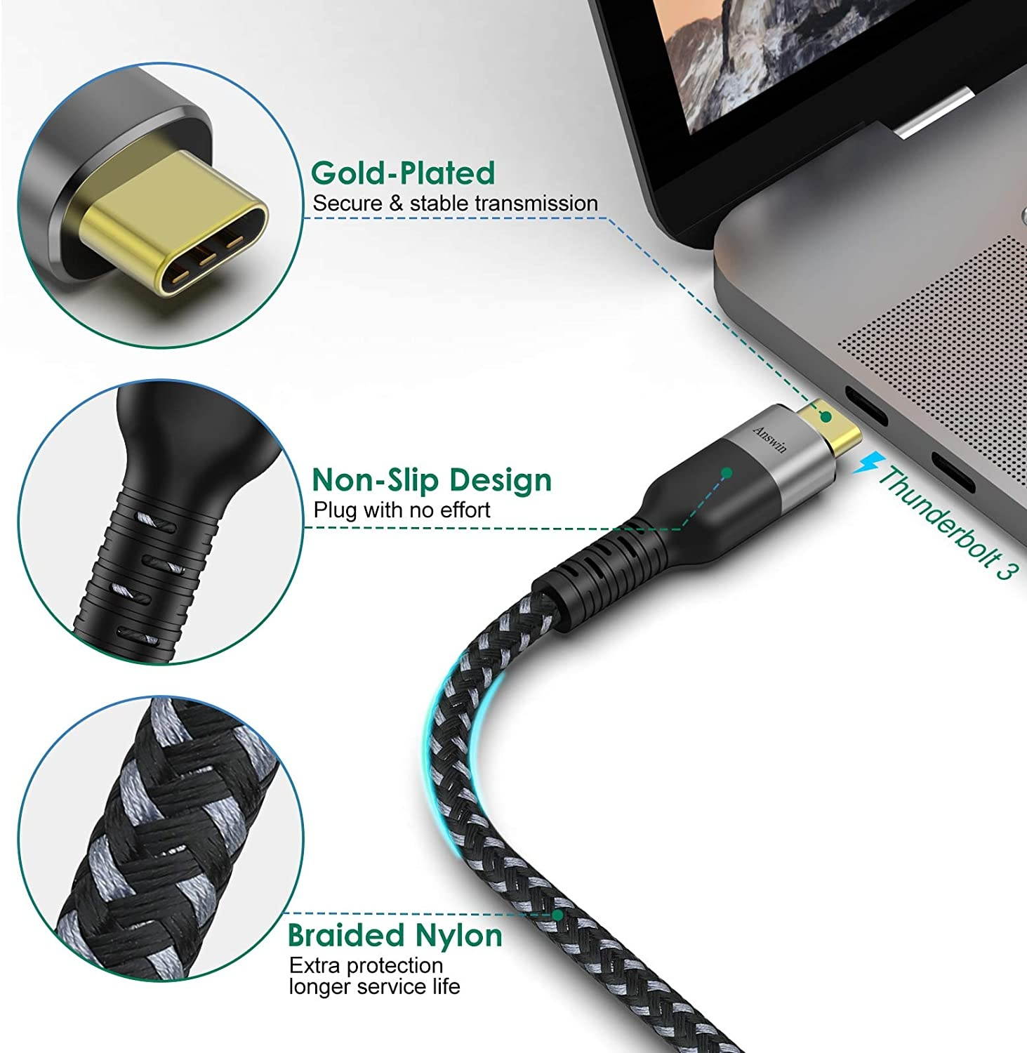 USB C to DisplayPort 8K Answin 6FT 8K (4K@60Hz/144Hz/120Hz 2K@240Hz) Thunderbolt 3 to DisplayPort Cable 32.4Gbps Alt Mode Video Adapter for M1 MacBook Pro MacBook Air/iPad Pro XPS 15 and More