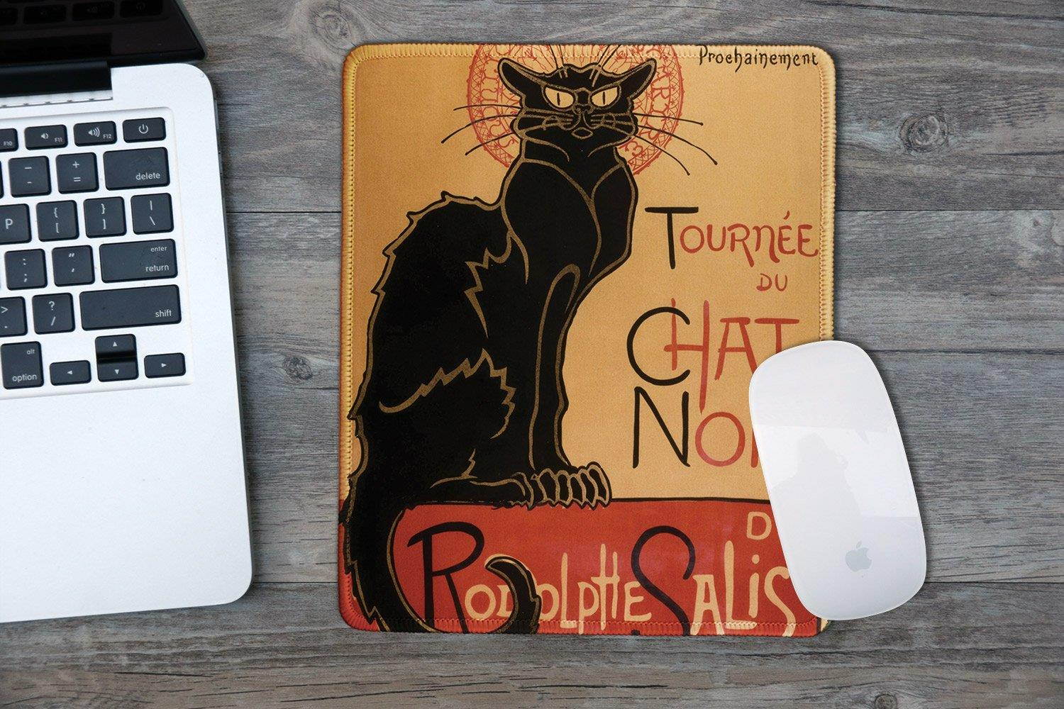 dealzEpic - Art Mousepad - Natural Rubber Mouse Pad with Famous Classic Vintage Black Cat Poster Tour of Rodolphe Salis' Chat Noir Design - Stitched Edges - 9.5x7.9 inches