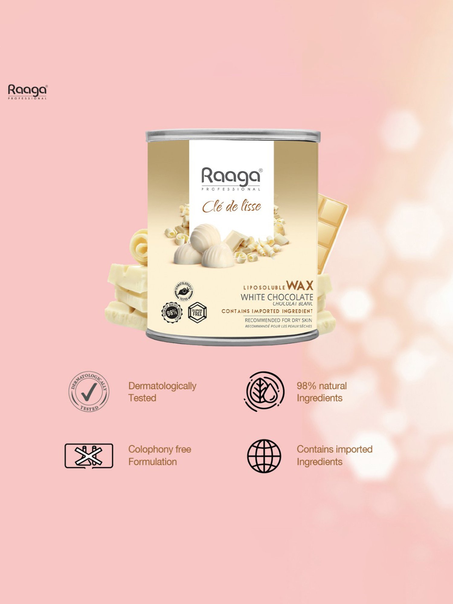 Raaga Professional Cle de Lisse White Chocolate Liposoluble Wax - 800 ml