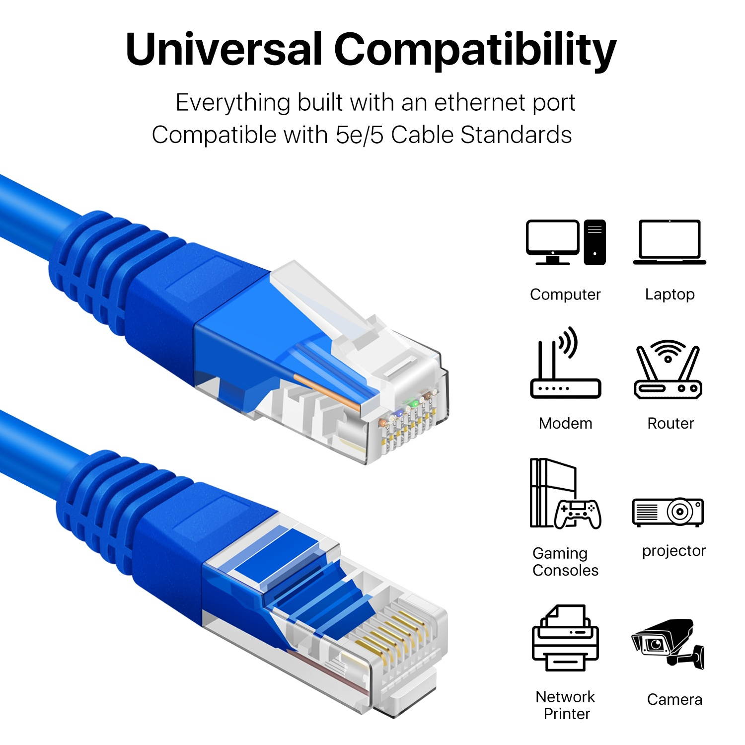 Cat 6 Ethernet Cable 50 ft Black Long Internet Network Cable High Speed Flat LAN Cable RJ45 Cord for Gaming Switch Modem Router Coupler