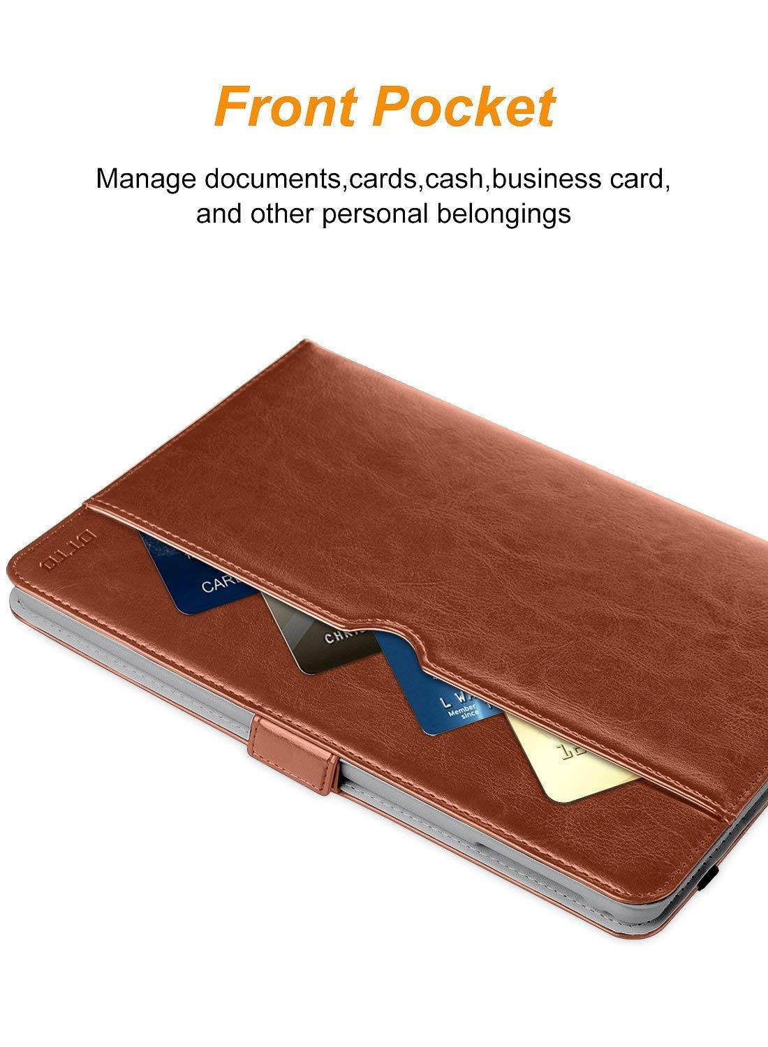 DTTO New iPad 9.7 Inch 5th/6th Generation 2018/2017 Case with Apple Pencil Holder, Premium Leather Folio Stand Cover Case for Apple iPad 9.7 inch, Also Fit iPad Pro 9.7/Air 2/Air - Brown(Grey Lining)