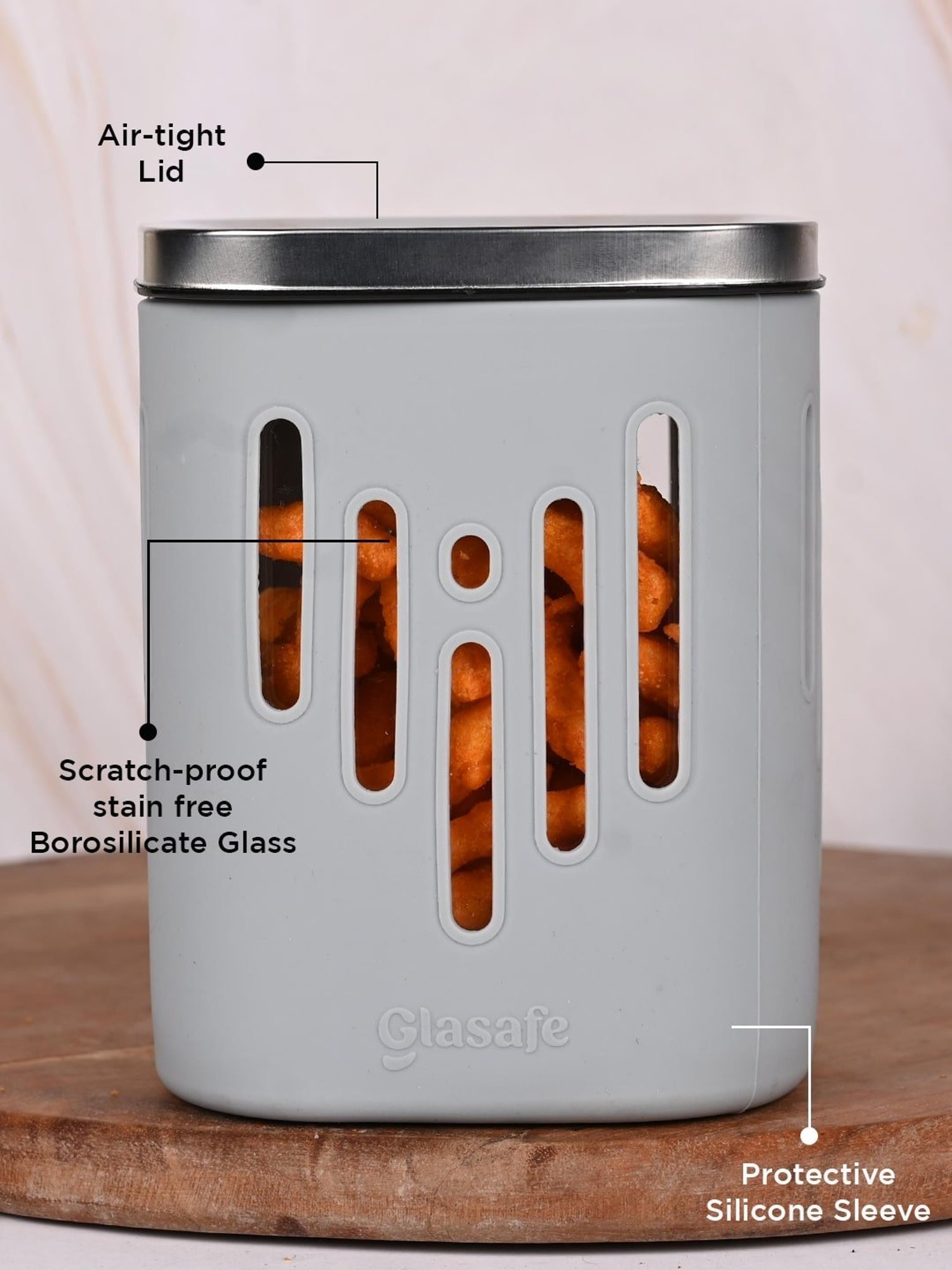 Glasafe 'O' Grip Slate Grey Borosilicate Containers - Set of 4 (900ml)