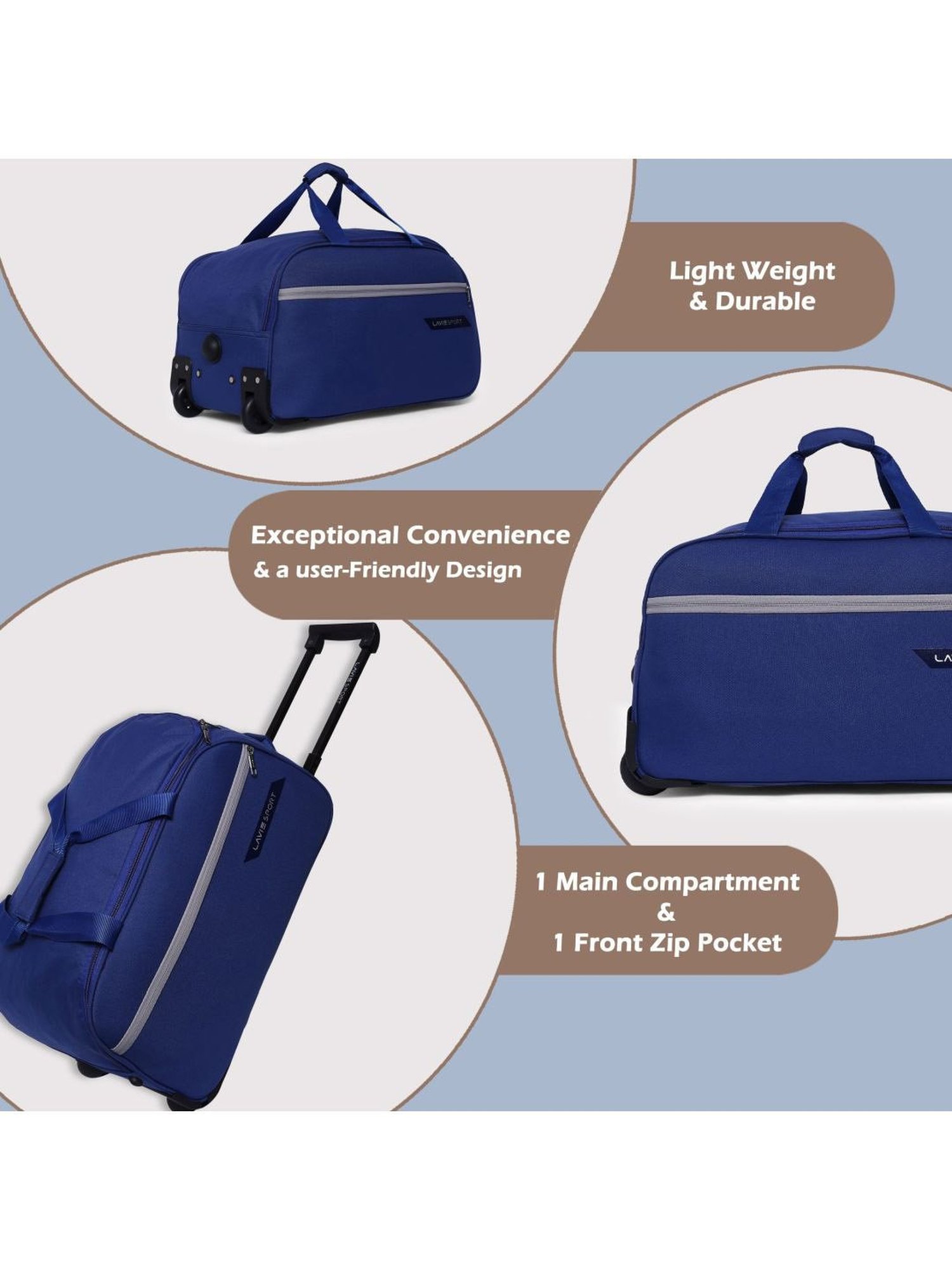 Lavie Sport Large Size 63 Cms Lino Wheel Duffle Bag | (Navy)