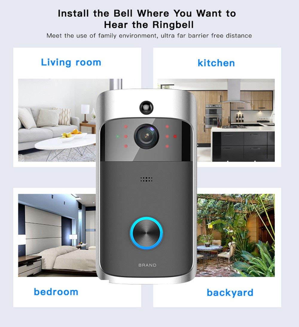 WIFI Video Doorbell, Wireless Smart Doorbell 720P HD Security Camera Intercom Door Real-Time Two-Way Talk and Video, Night Vision, PIR Motion Detection and App Control for IOS and Android