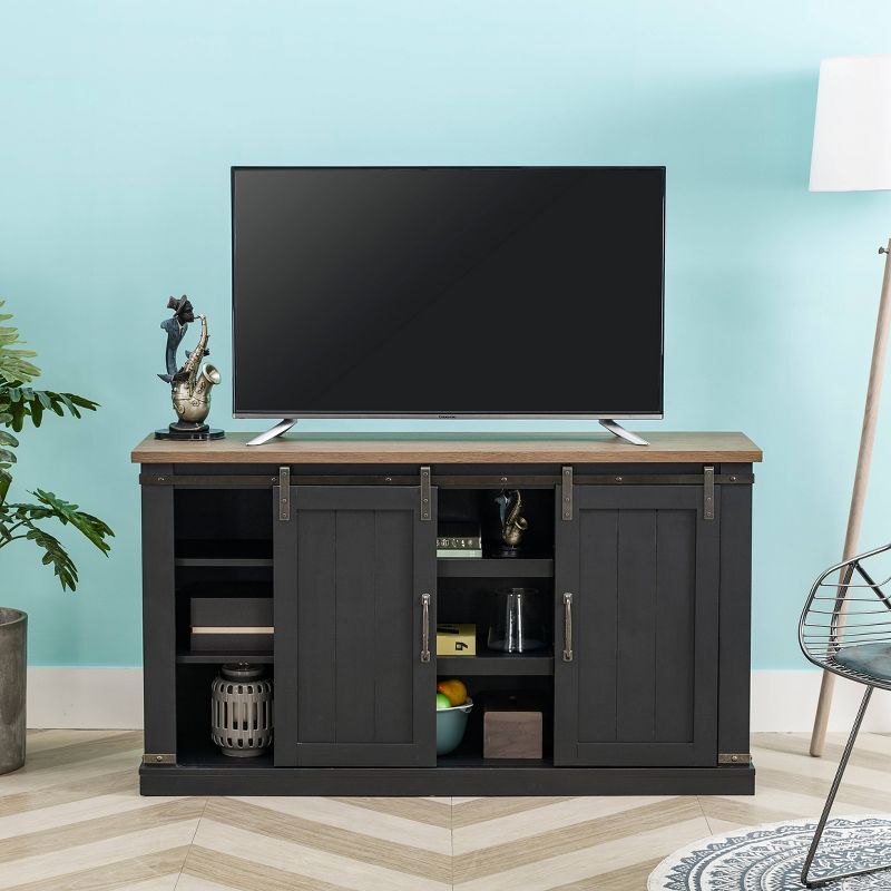 54" Sliding Doors TV Stand For TVs up to 60" Charcoal - Home Essentials