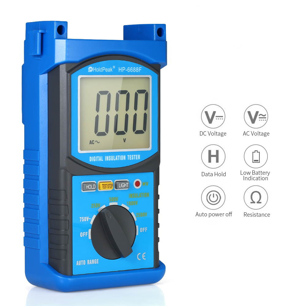 HoldPeak Auto-range LCD Digital Insulation Resistance Tester Megohm Meter Megger Megohmmeter DC250V/500V/1000V/2500V Voltmeter