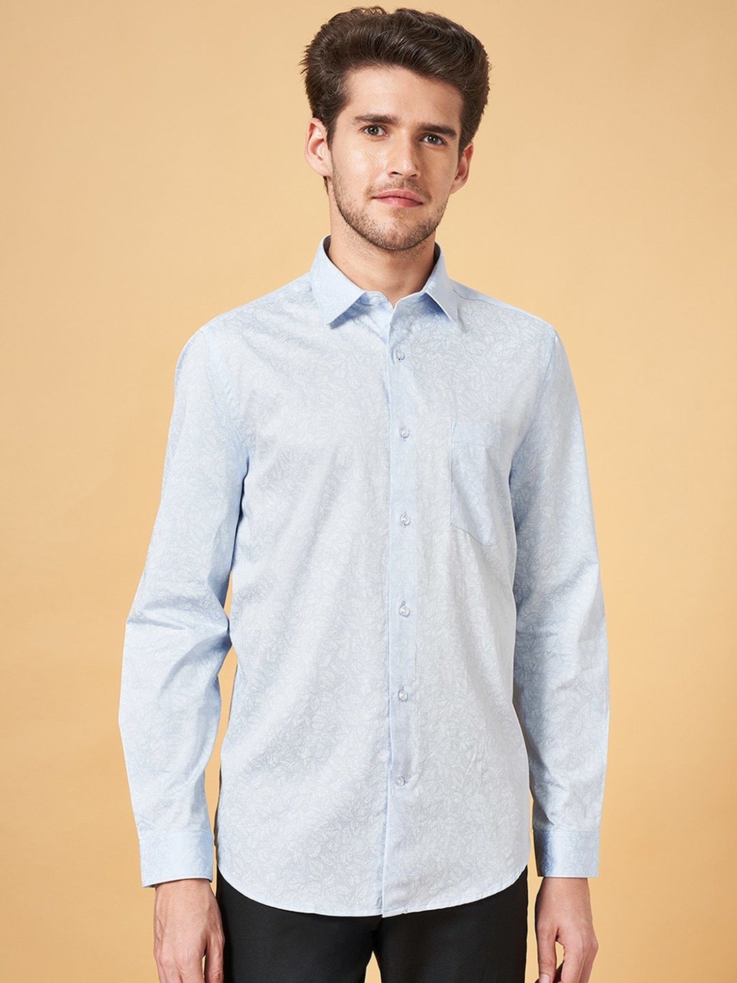 Peregrine By Pantaloons Blue Cotton Slim Fit Printed Shirt