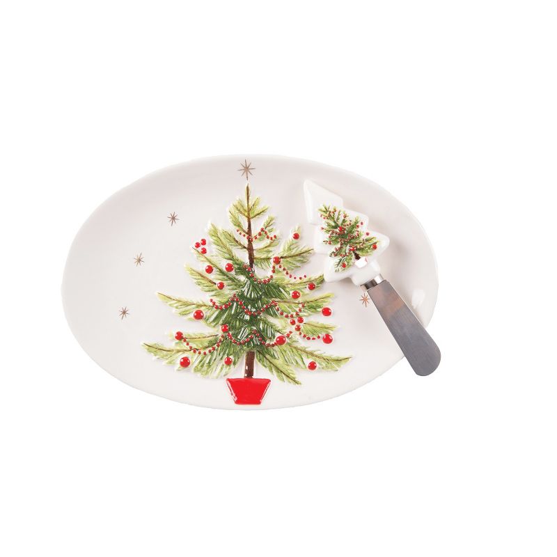 C&F Home Xmas Tree Plate W/Spreader, Set of 2