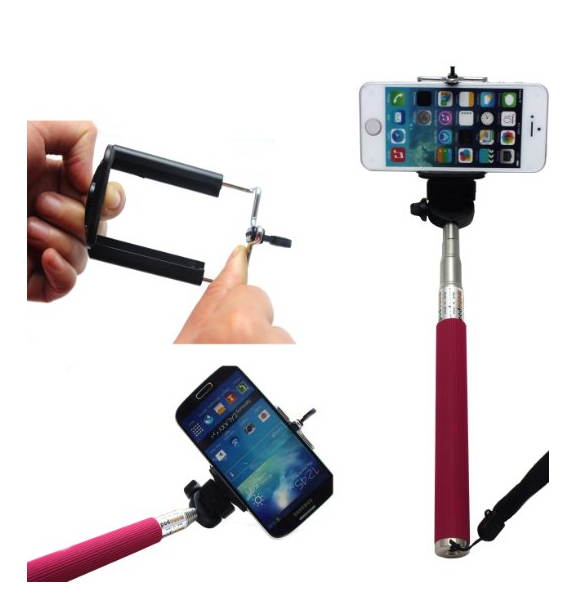 Extendable Selfie Handheld Stick Monopod Pod for iPhone, Samsung, camera with 1/4 inch Screw Hole (Pink)