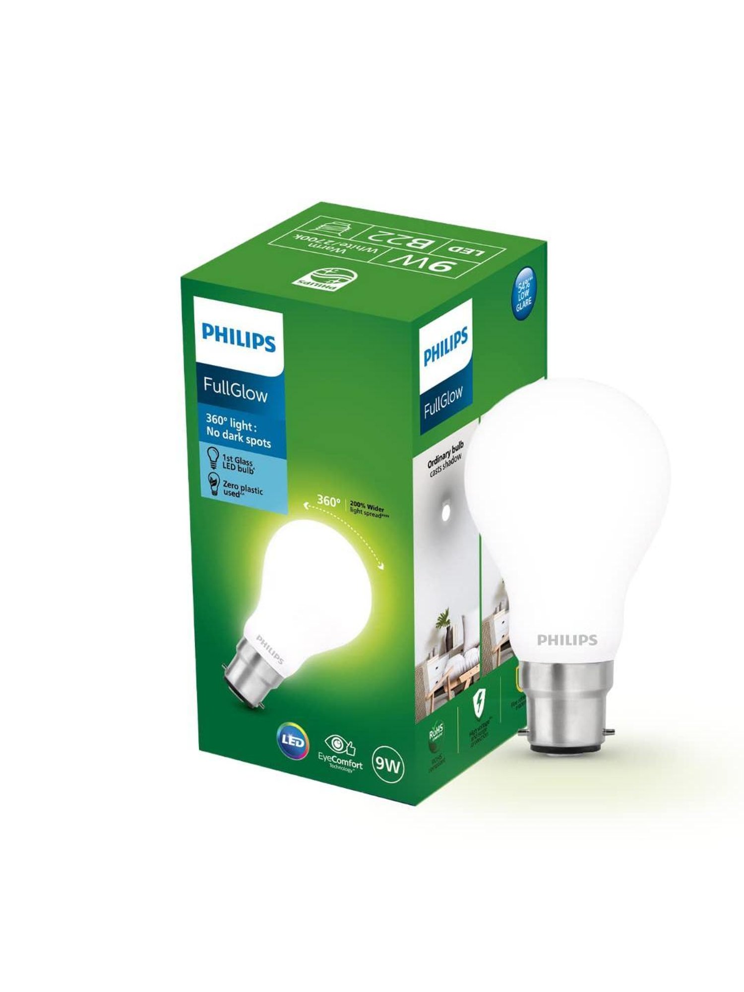 Philips B22 9-Watt Diffused LED Glass Light LED Bulb with 600 Lumen Pack of 2 (Warm White)