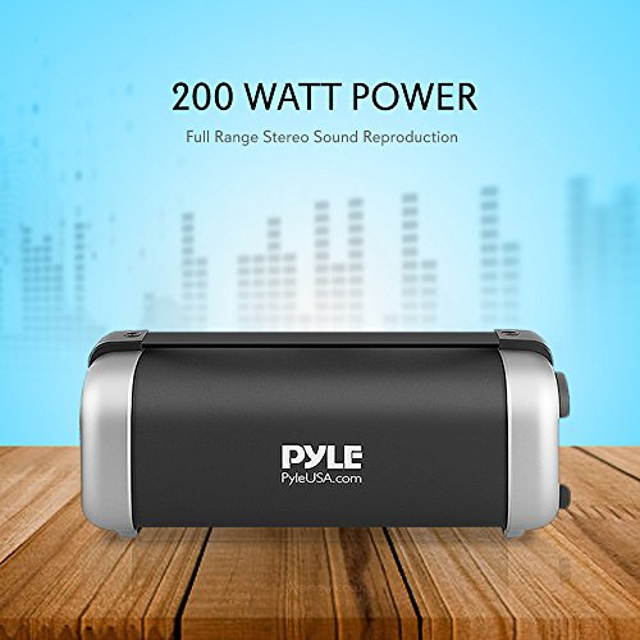 Pyle Wireless Portable Bluetooth Speaker - 200 Watt Power Rugged Compact Audio Stereo System - Rechargeable Battery, 3.5mm AUX Input Jack, FM Radio, MP3, Micro SD and USB Reader - PBMSQG12